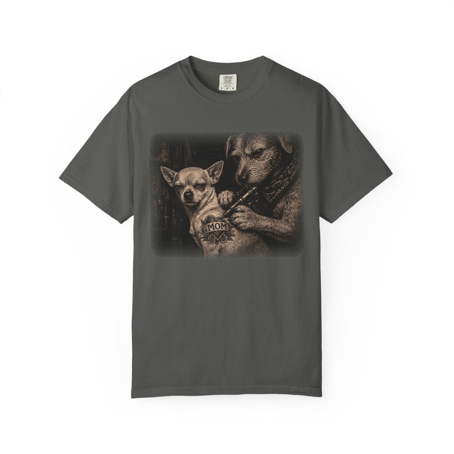 Tattoo Parlor Dogs T-Shirt — 'MOM' Chihuahua Tattoo Night Vibe