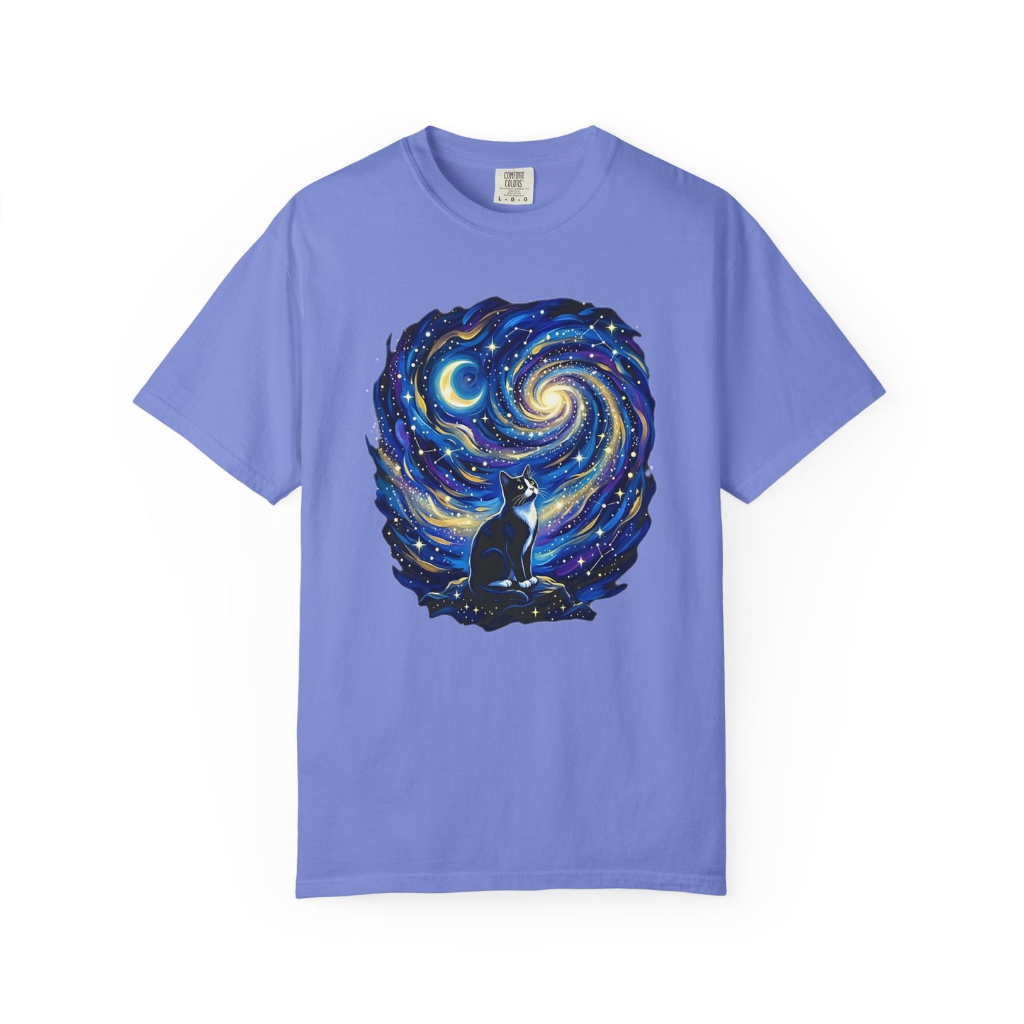 Purry Night Celestial Cat Shirt | Starry Night Cat Graphic T-Shirt