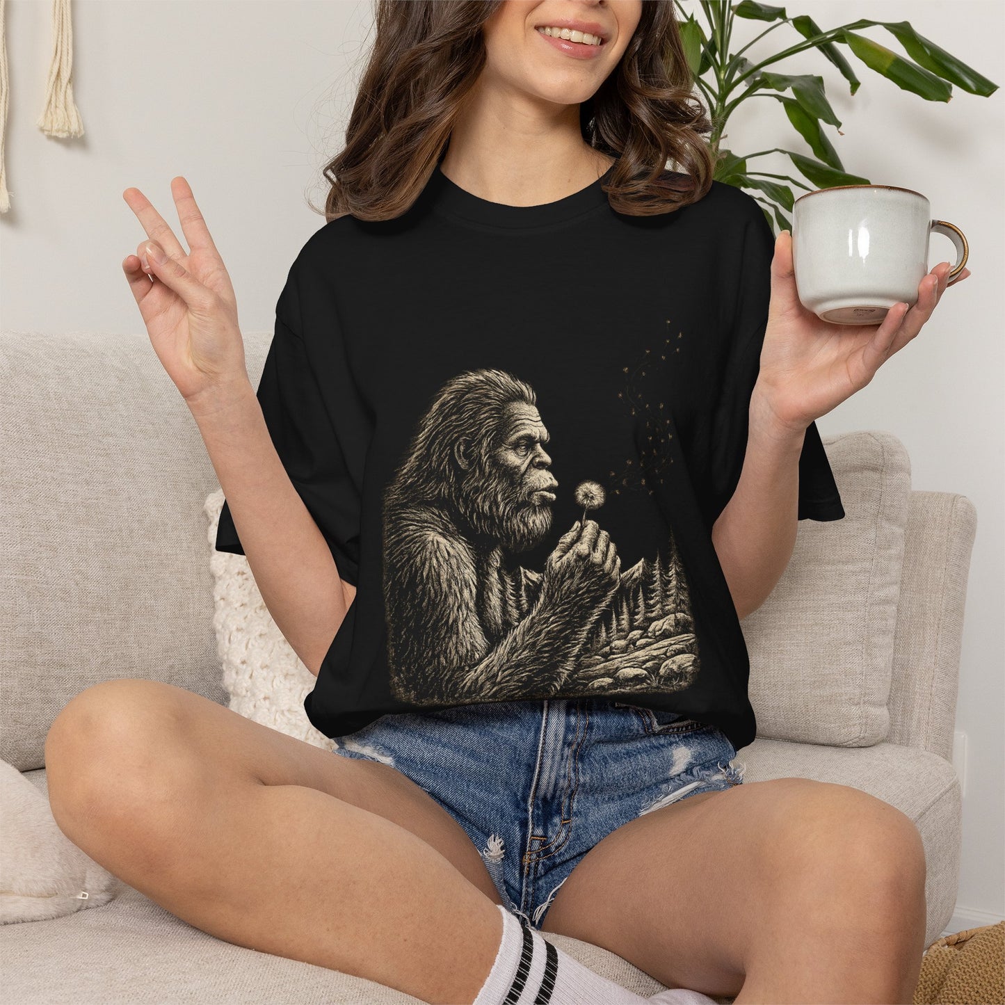 Peaceful Sasquatch Making a Wish Dandelion Vintage T-Shirt