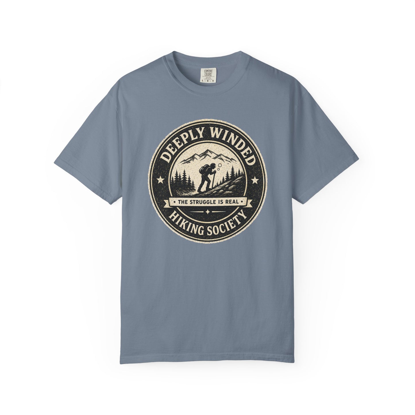 Deeply Winded Hiking Society T-Shirt — Playful Hiker Badge Design