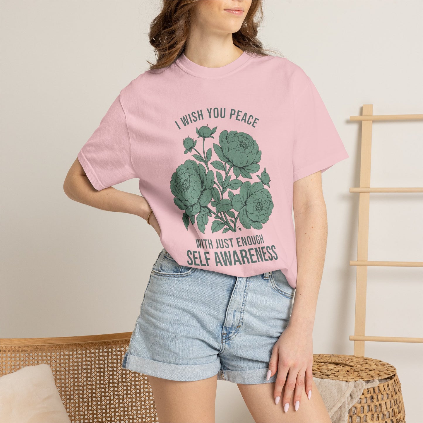 I Wish You Peace with Just Enough Self Awareness Shirt | Funny Introvert Graphic Tee | Vintage Floral Comfort Colors® T-Shirt
