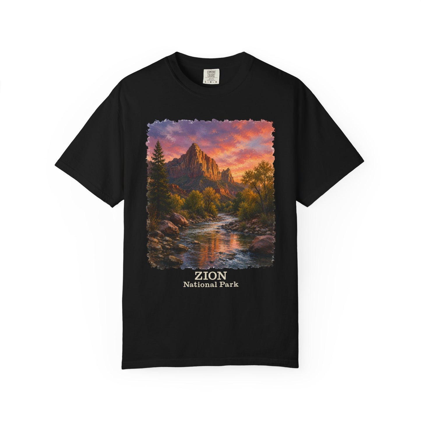 Zion National Park Scenic T-Shirt — Sunset Mountain River The Watchman Graphic Tee