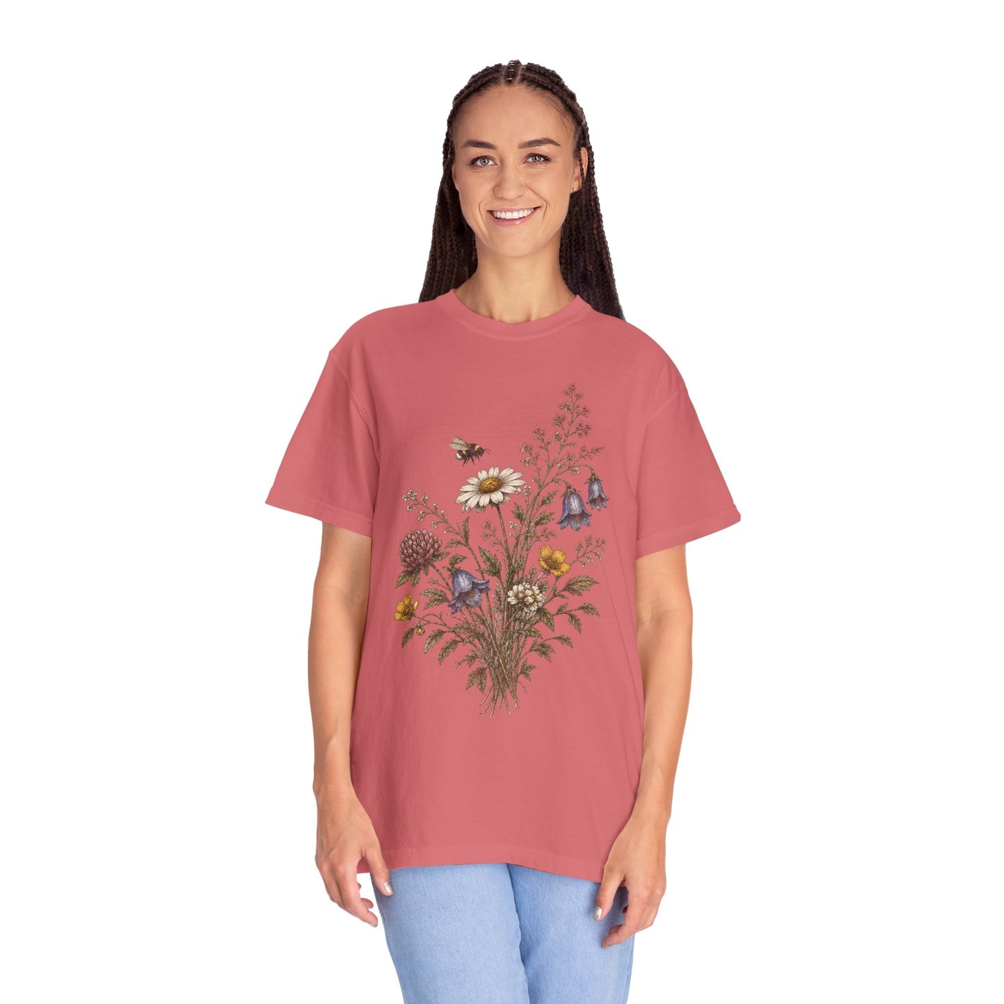 Vintage Wildflower Bouquet and Bumblebee Botanical TShirt