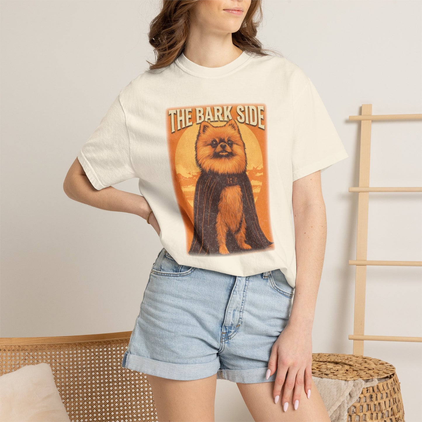 The Bark Side Funny Pomeranian Star Wars Inspired Dog T-Shirt | Cute Retro Dog Lover Tee