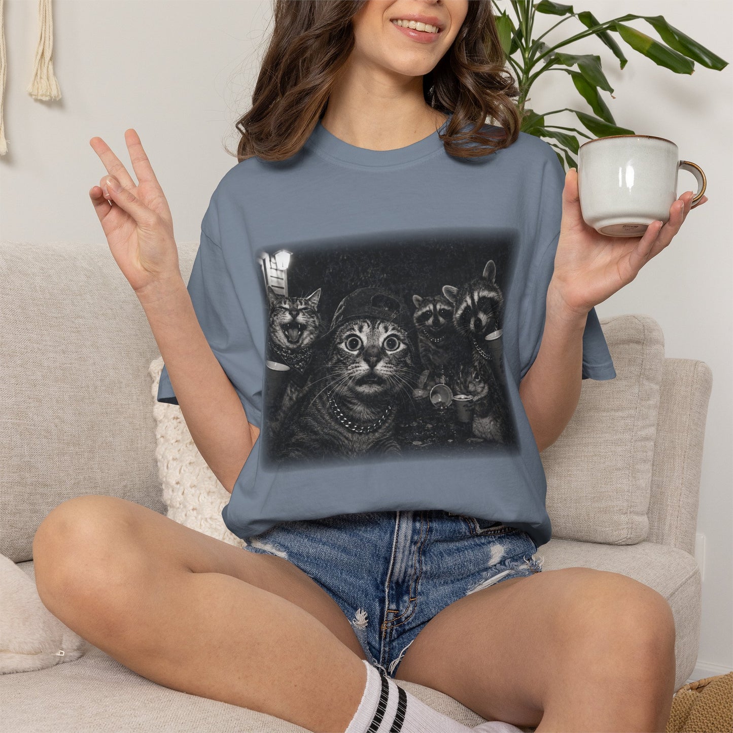 Backyard Midnight Party T-Shirt — Raccoons, Cats & Squirrels Porch Party Design