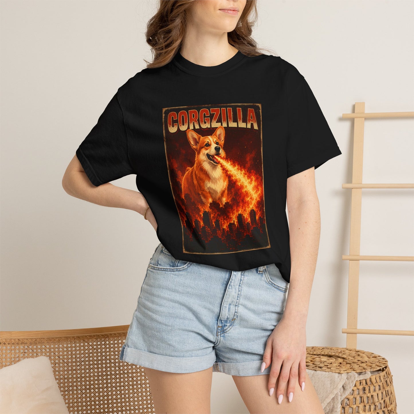 Corgzilla Corgi Tee — Godzilla Parody Dog Breathing Fire Graphic T-Shirt