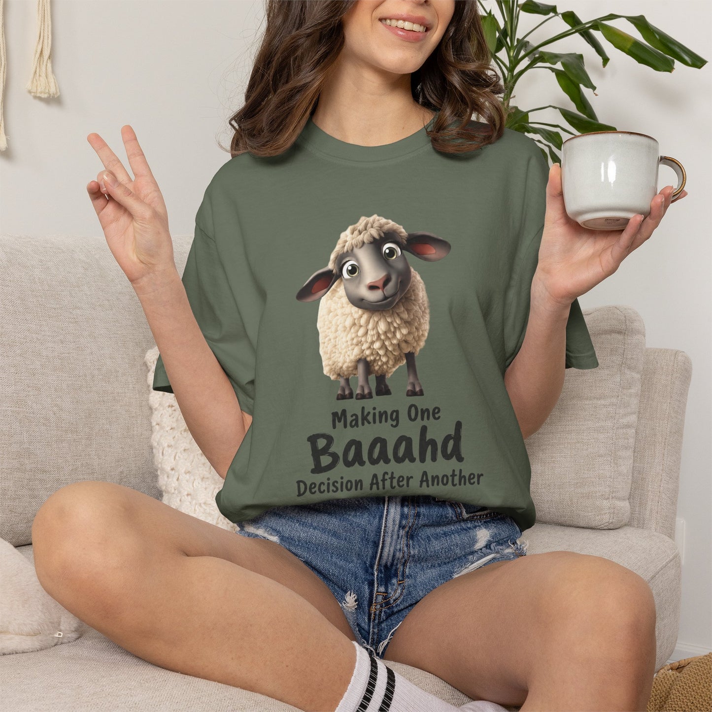Sheep Graphic T-Shirt — "Making One Baaahd Decision After Another" Cute Funny Tee