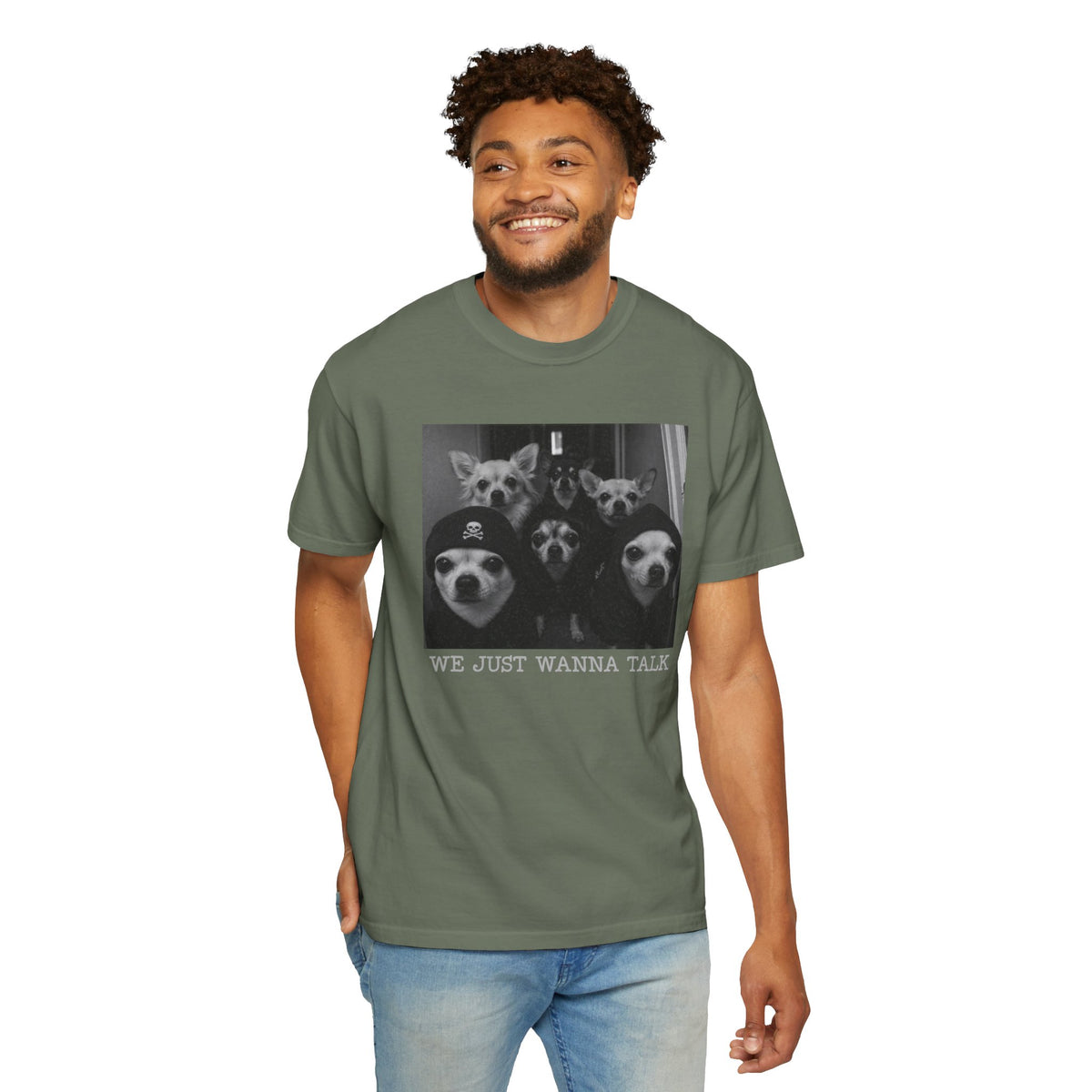 Vintage Chihuahua Photo 'We Just Wanna Talk' Dog T-Shirt