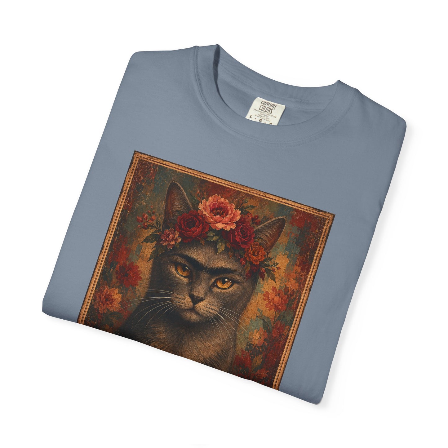 Frida Catlo Art Parody T-Shirt — Funny Frida Kahlo Cat with Flower Crown