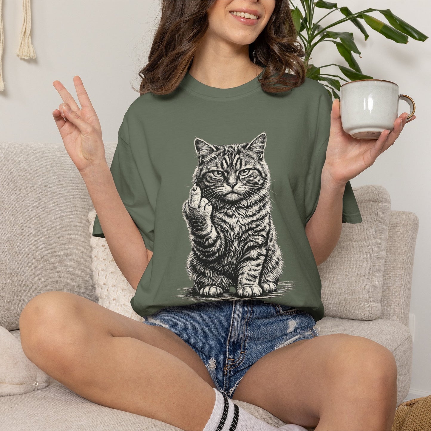 Saucy Cat Giving the Finger T-Shirt