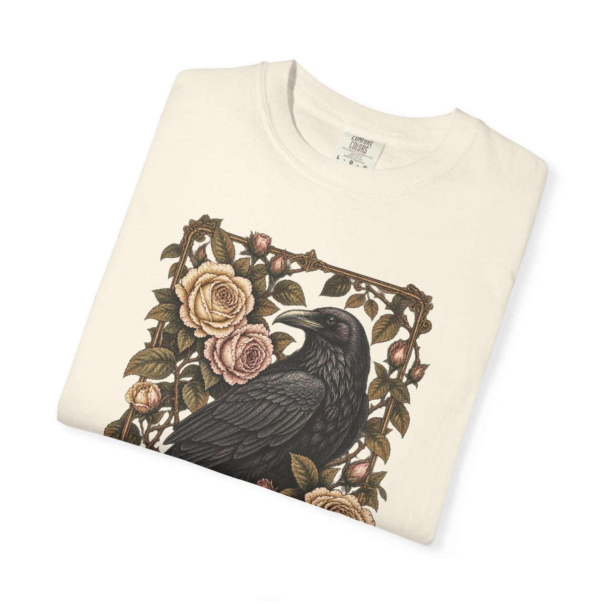 Raven & Roses Graphic T‑Shirt — Gothic Floral Botanical Vintage Tee