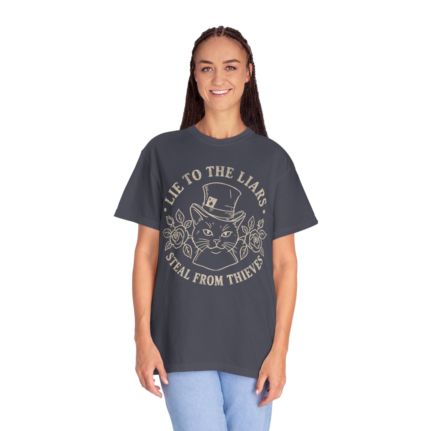 Lie to the Liars Steal from Thieves Cat Vintage Retro Graphic Tee