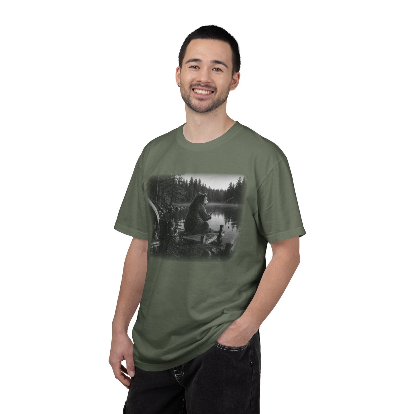 Bear and Cat Camping Shirt | Cozy Lake Fishing Graphic Tee