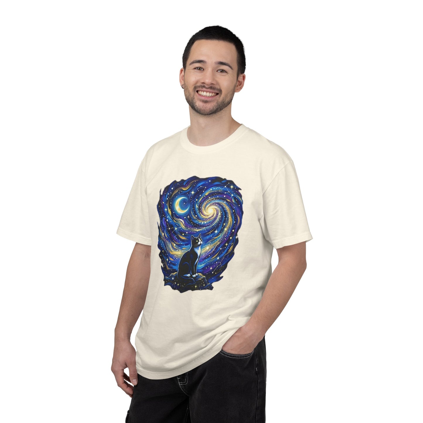 Purry Night Celestial Cat Shirt | Starry Night Cat Graphic T-Shirt