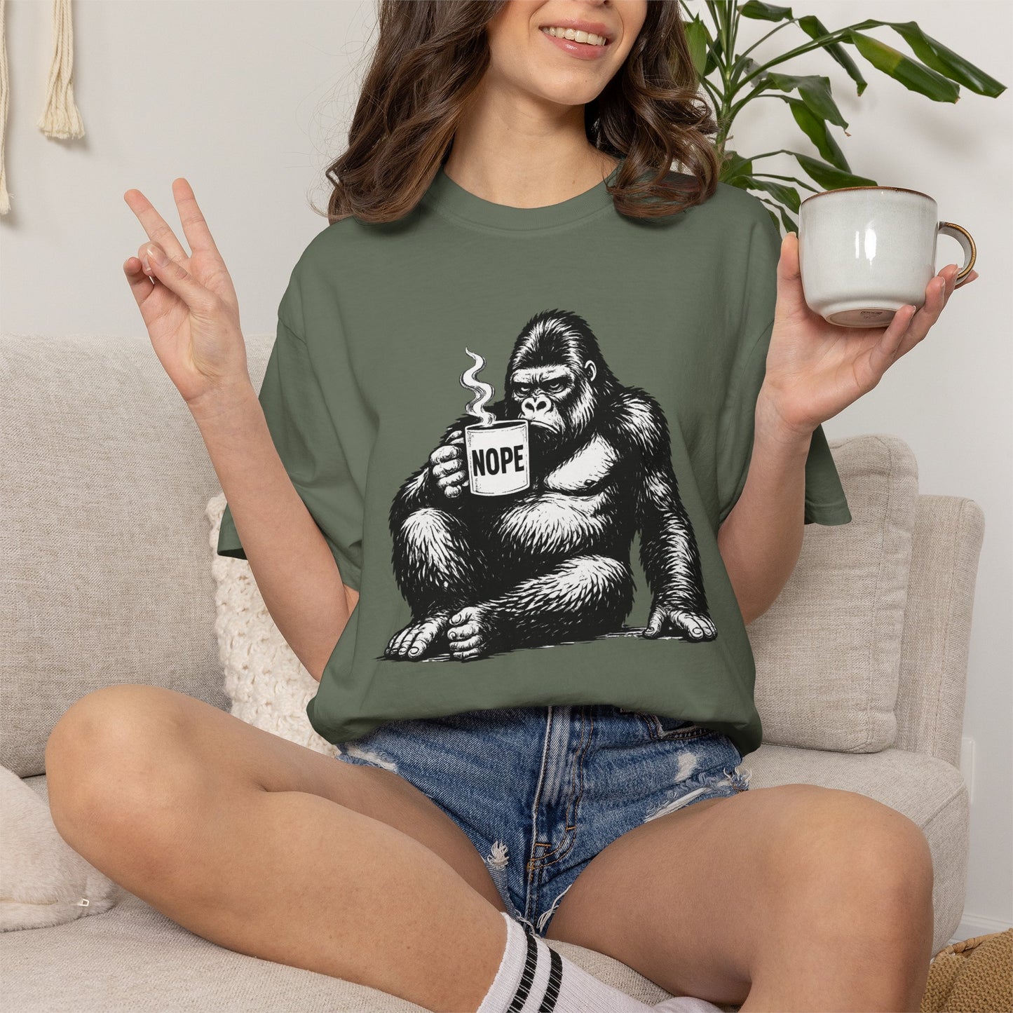 Nope Gorilla Shirt | Funny Coffee Lover Tee | Grumpy Morning Shirt | Introvert Graphic Tee | Funny Gorilla Shirt