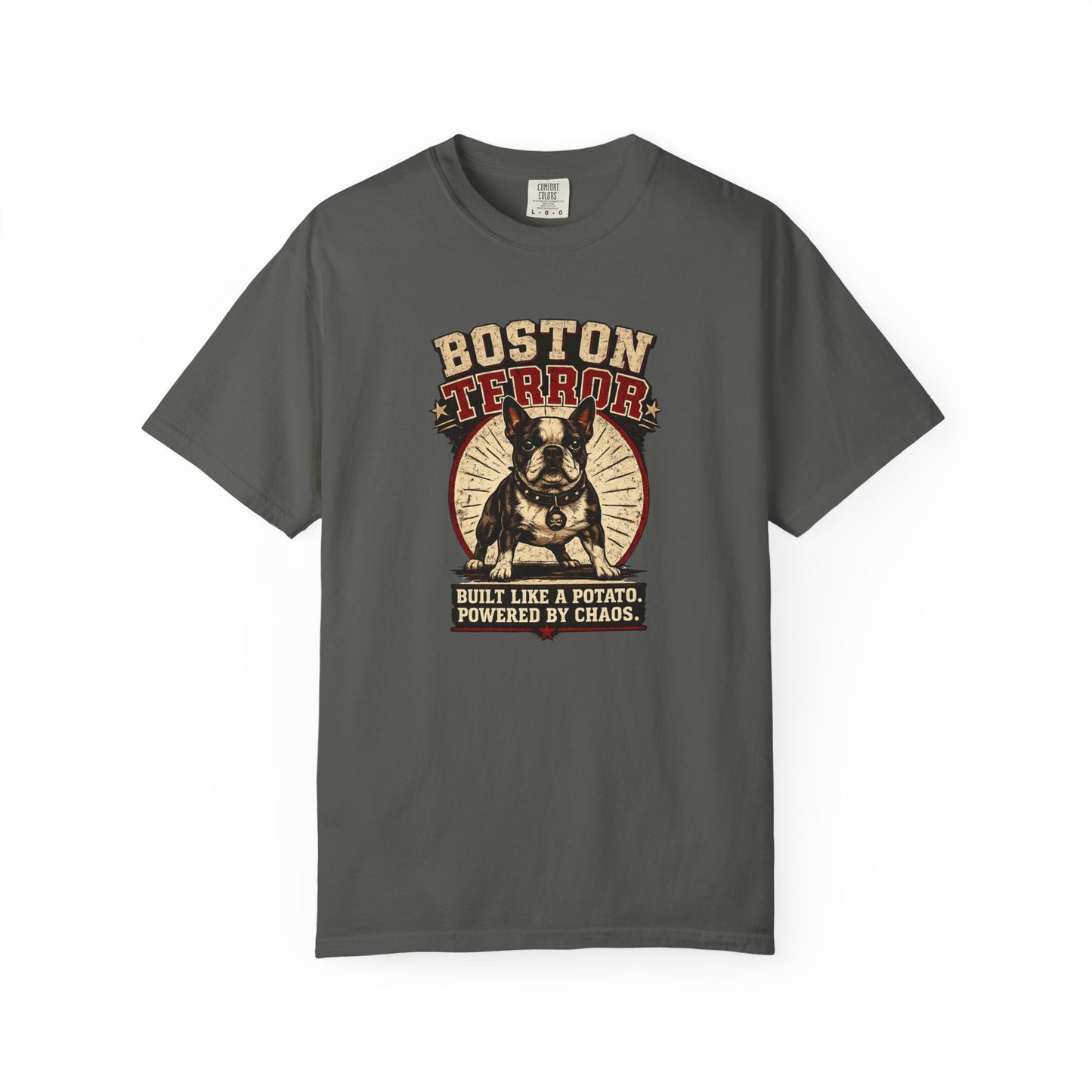 Boston TERROR Retro Boston Terrier T-Shirt — Built Like a Potato, Powered by Chaos