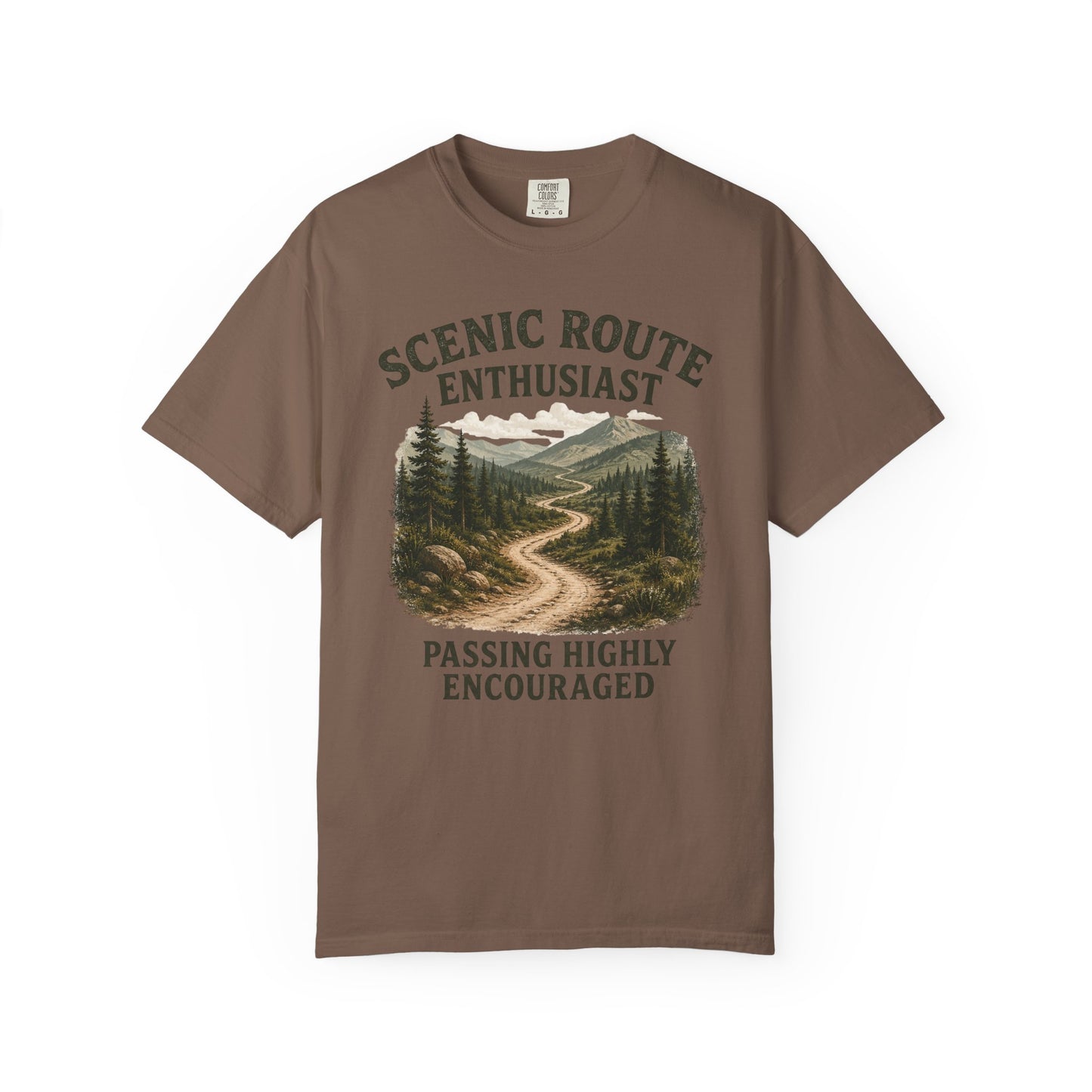 Scenic Route Enthusiast T-Shirt — "Passing Highly Encouraged" Hiking Tee