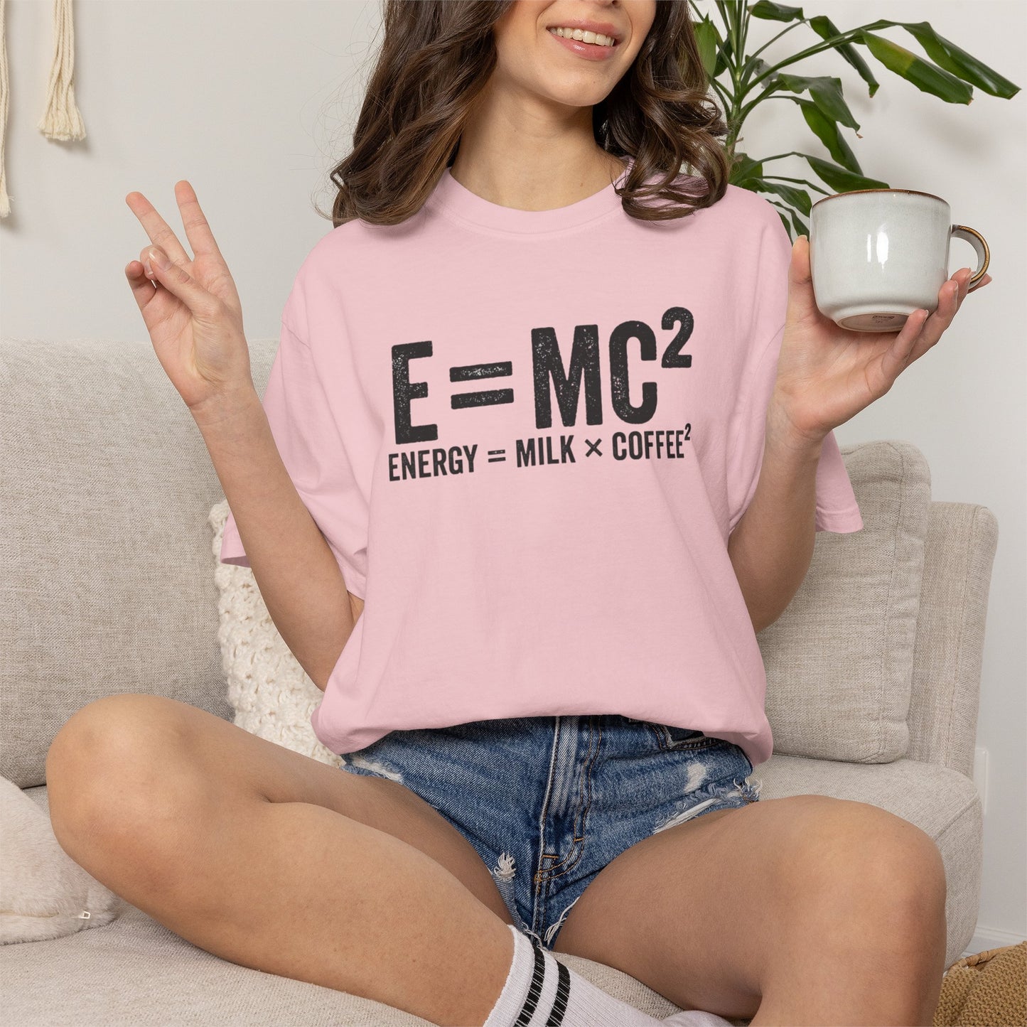 E = MC² Coffee T-Shirt | Funny Science & Coffee Graphic Tee | Comfort Colors Shirt
