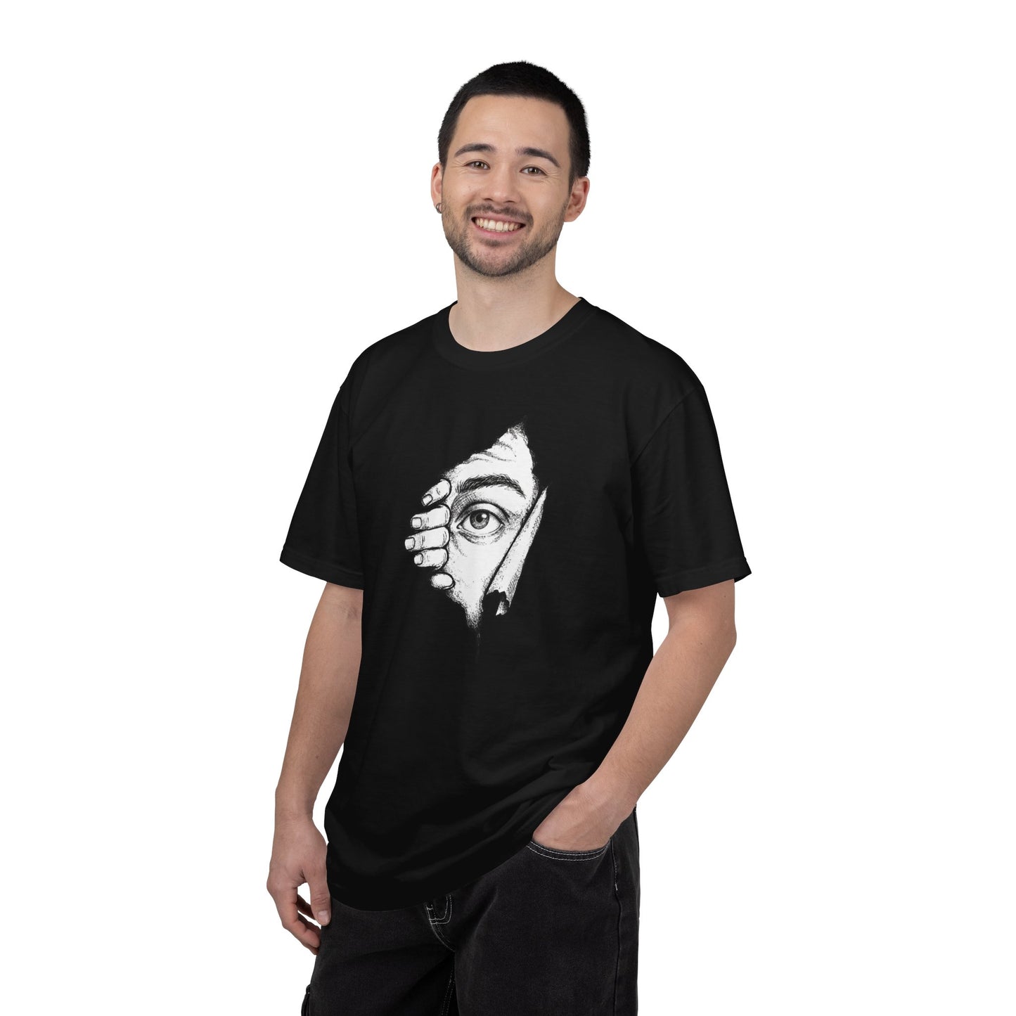 Peekaboo Curious Eye Graphic Peeking Eye Tee, Minimalist Black & White Art Shirt