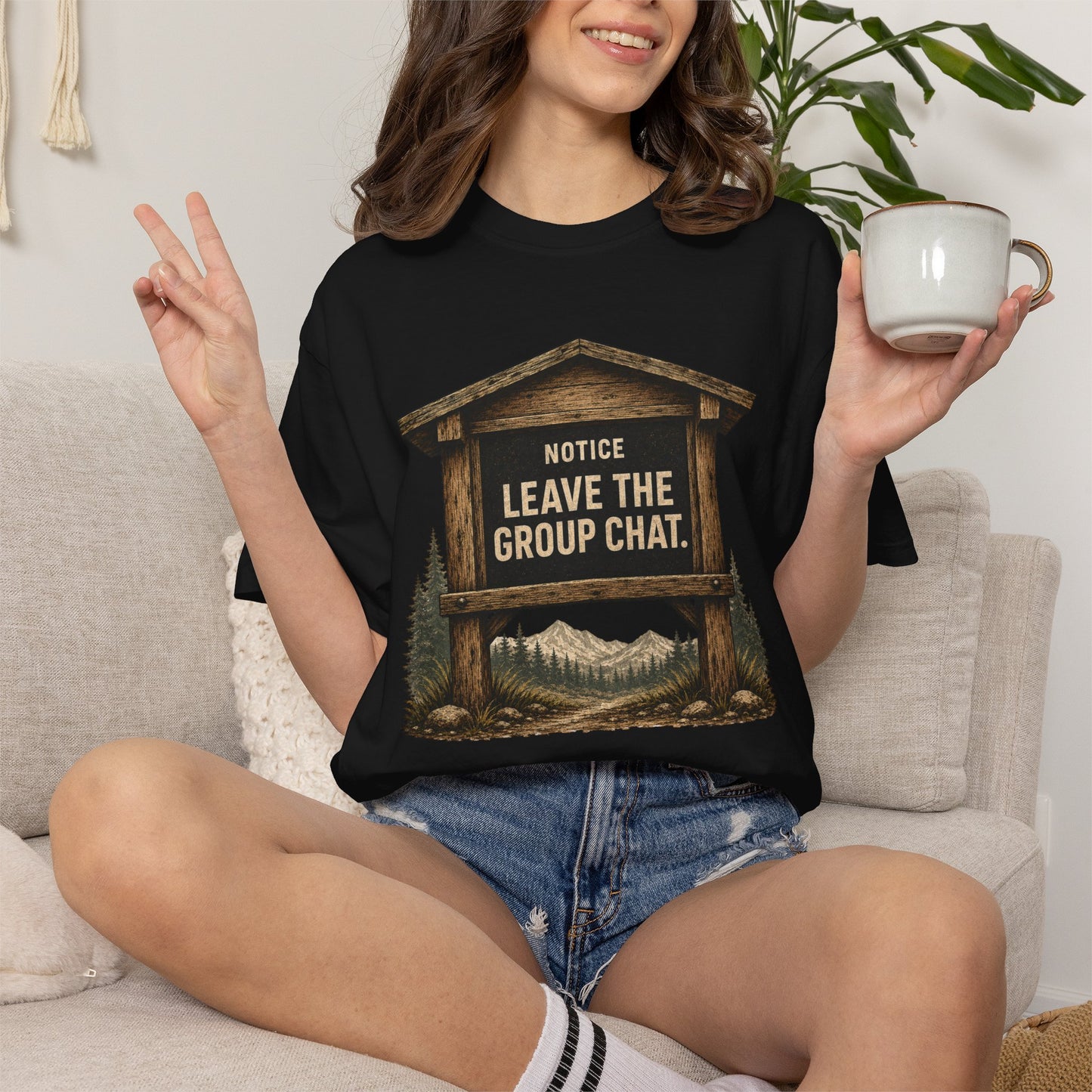 "Notice: Leave The Group Chat" Vintage Outdoor Sign Funny Hiking Graphic Shirt