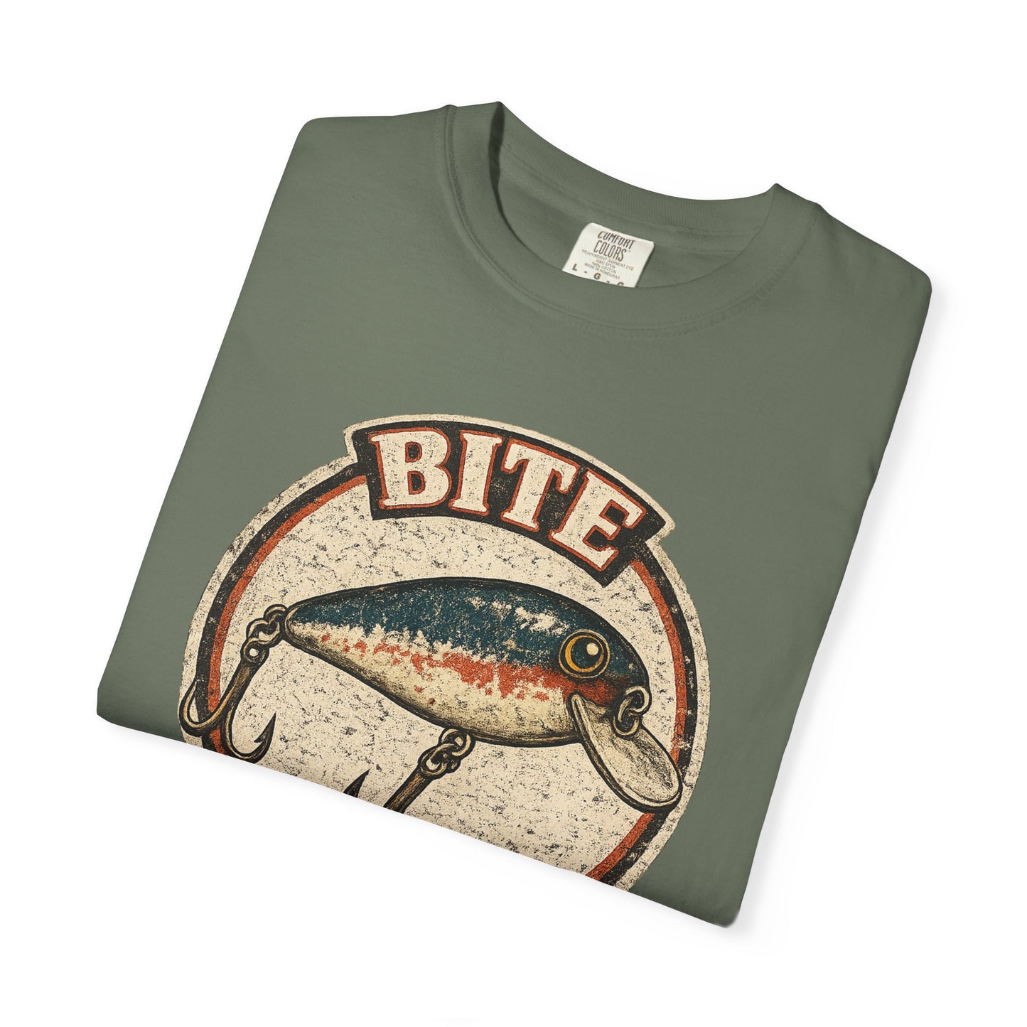 Vintage "Bite Me" Fishing Lure Badge T-Shirt