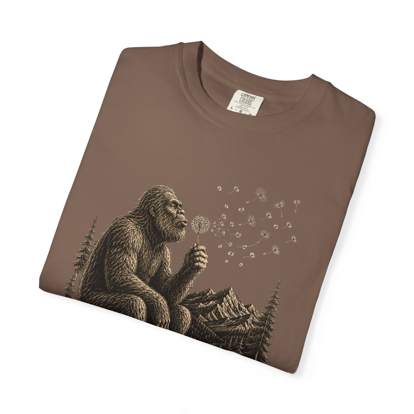 Bigfoot Dandelion T-Shirt, Peaceful Sasquatch Nature Woodland Graphic Tee