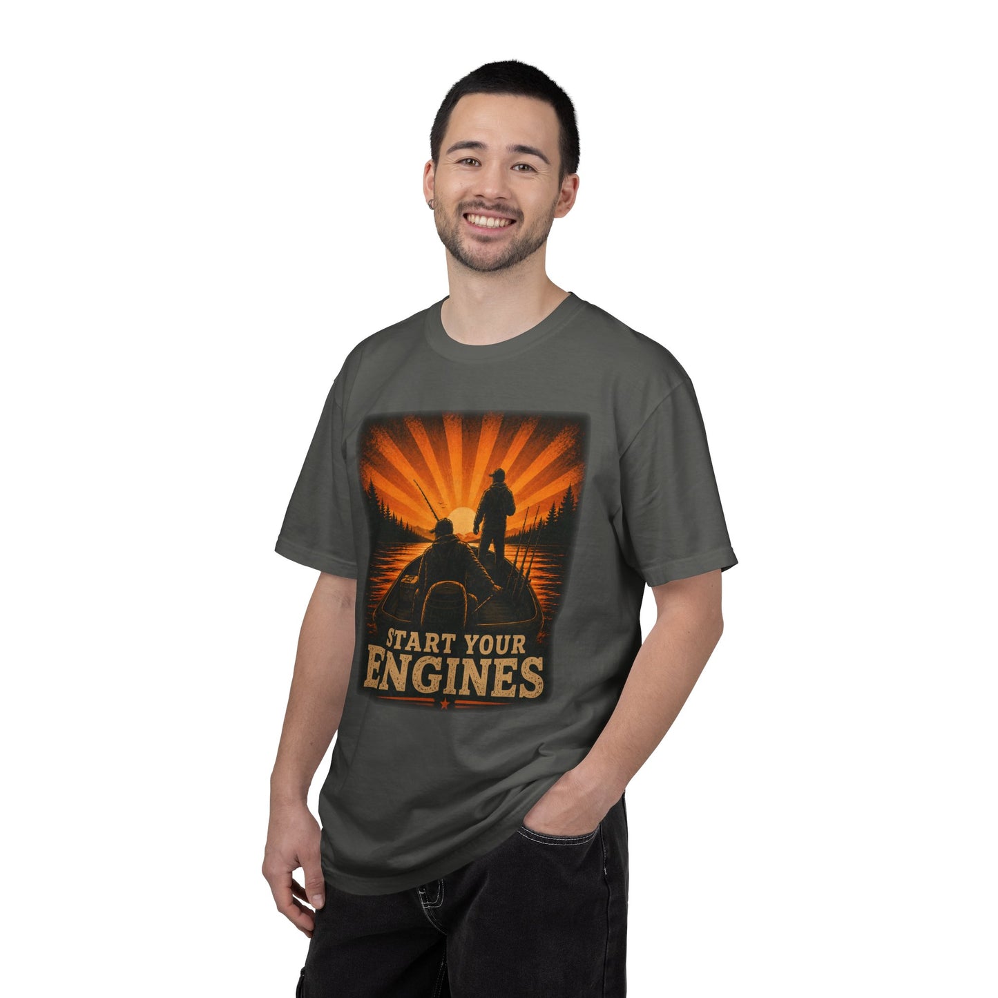 Fishing T-Shirt — "Start Your Engines" Retro Design