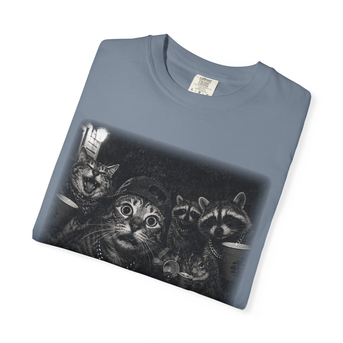 Backyard Midnight Party T-Shirt — Raccoons, Cats & Squirrels Porch Party Design