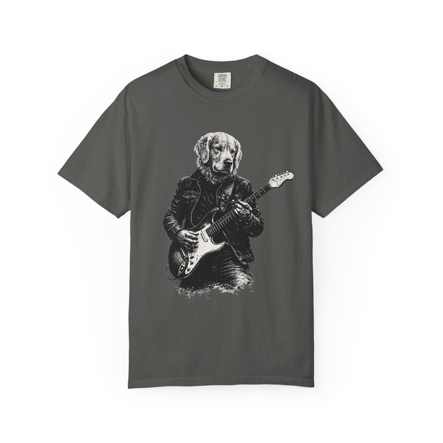 Golden Retriever Guitar Tee — Golden Playing Electric Guitar Design