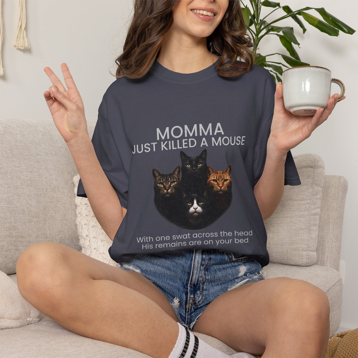Momma Just Killed A Mouse Cat Lover T-Shirt, Funny Queen Cat Parody Tee