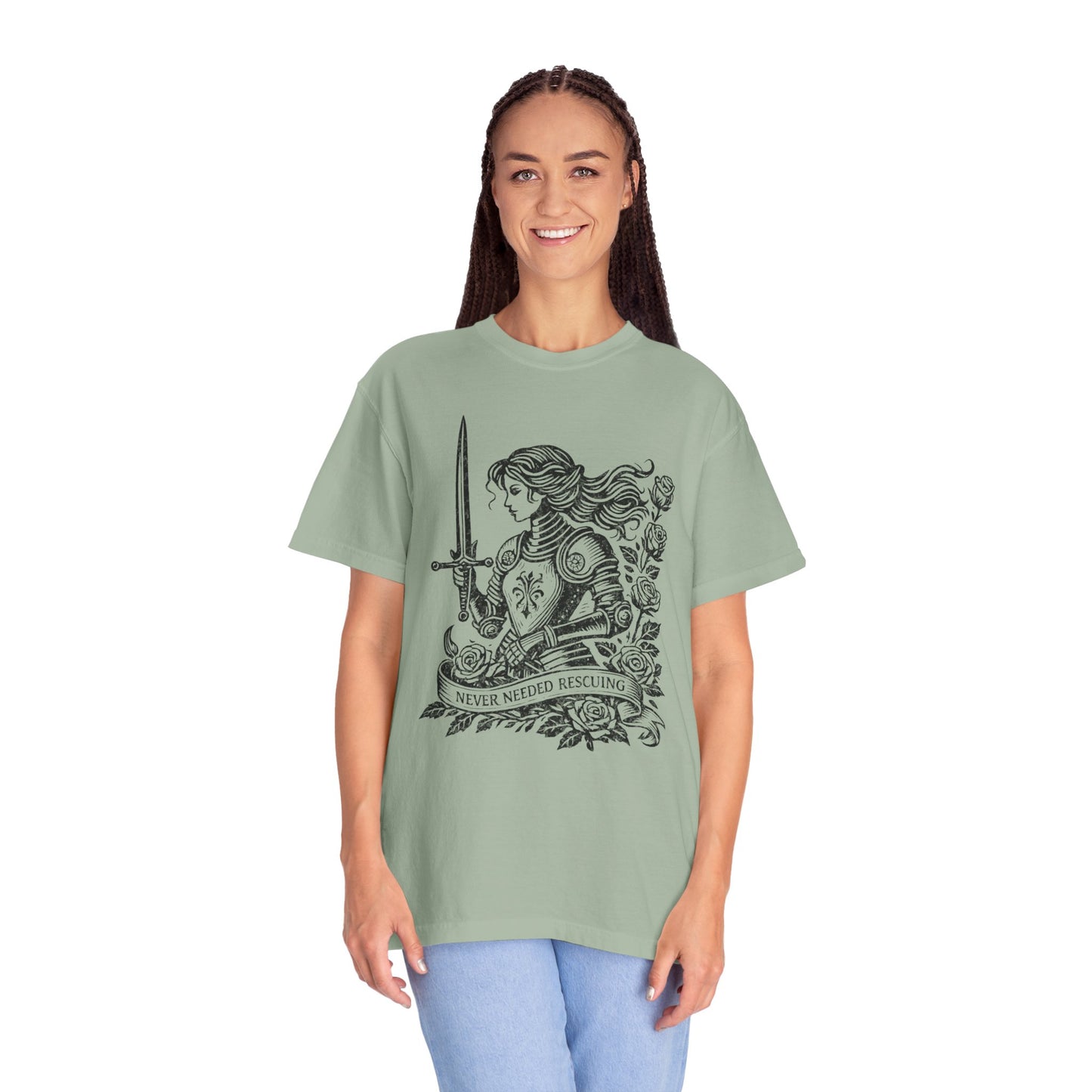 'Never Needed Rescuing' Feminist Female Knight Armor Graphic Tee