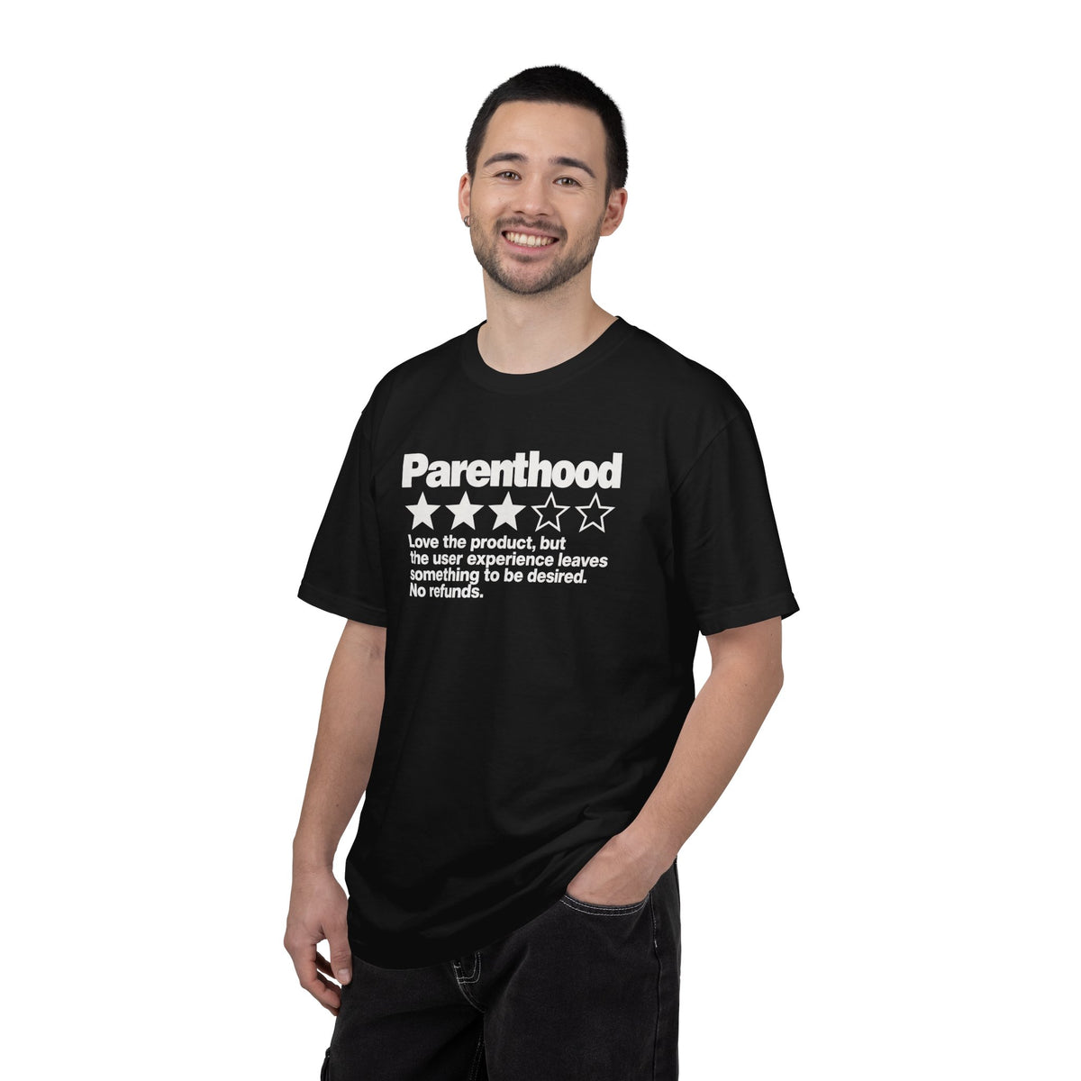 Parenthood 3-Star Review T-Shirt — Funny Sarcastic Gift for Mom and Dad
