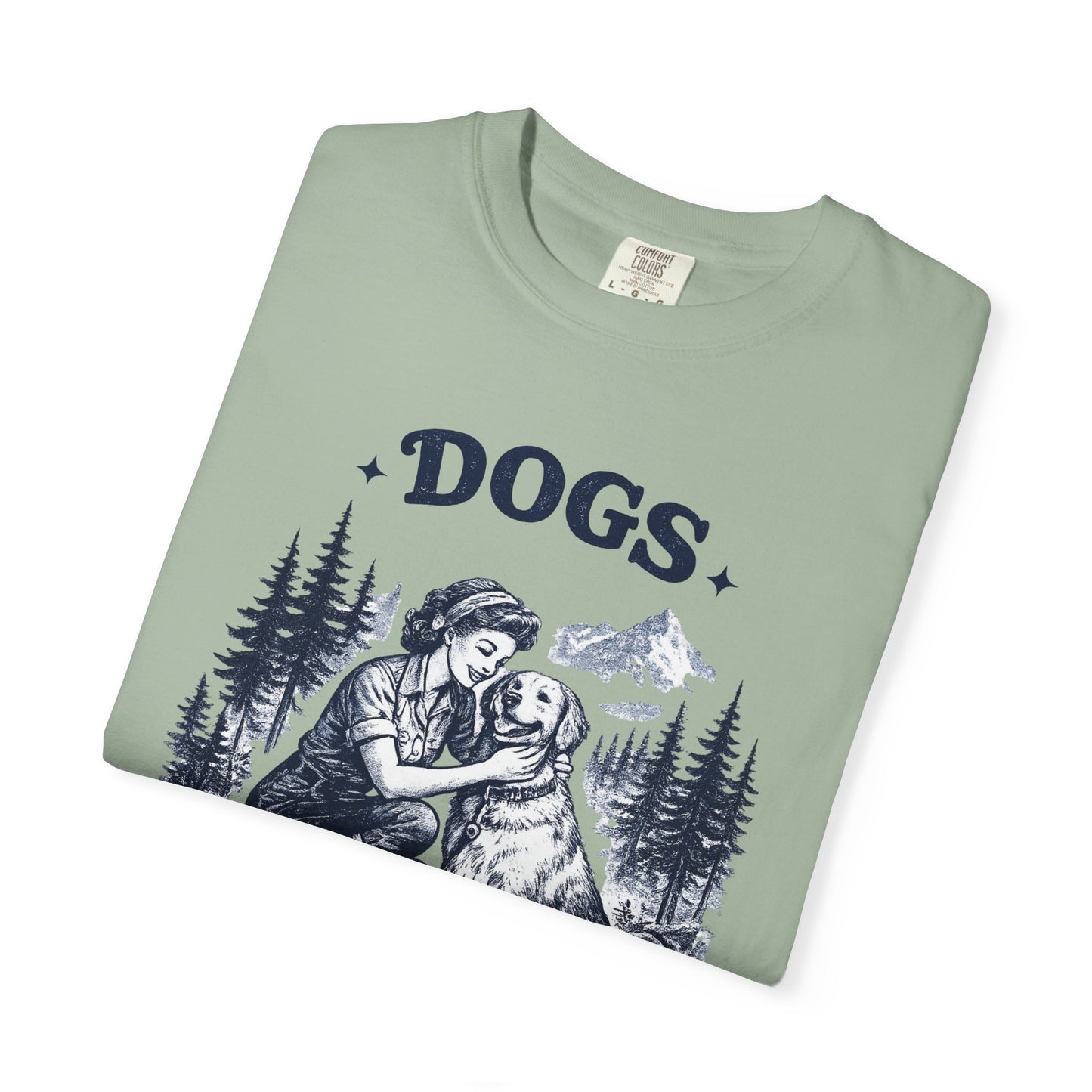 Vintage 1950s Woman & Dog T‑Shirt — “DOGS. BECAUSE MURDER IS WRONG”