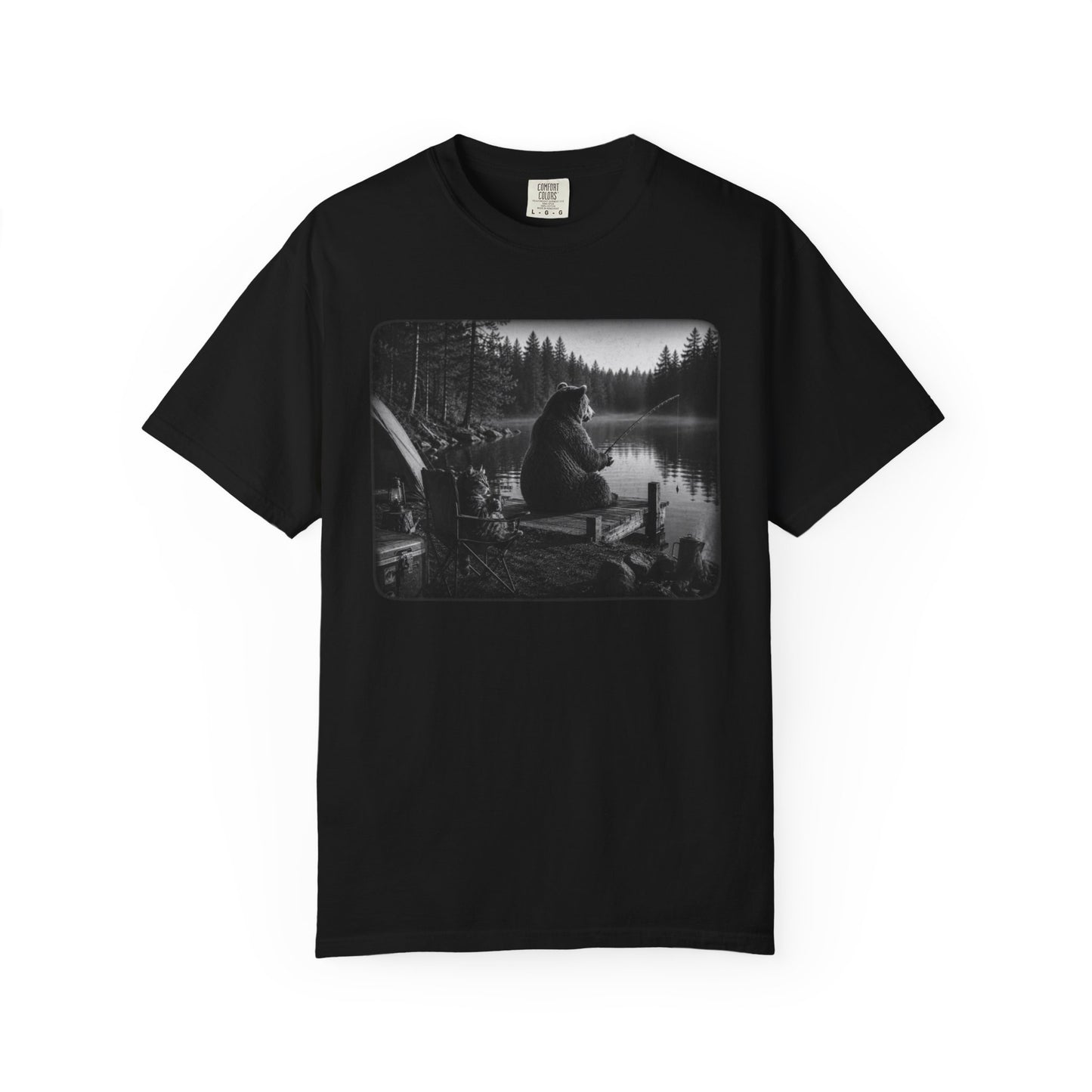Bear and Cat Camping Shirt | Cozy Lake Fishing Graphic Tee