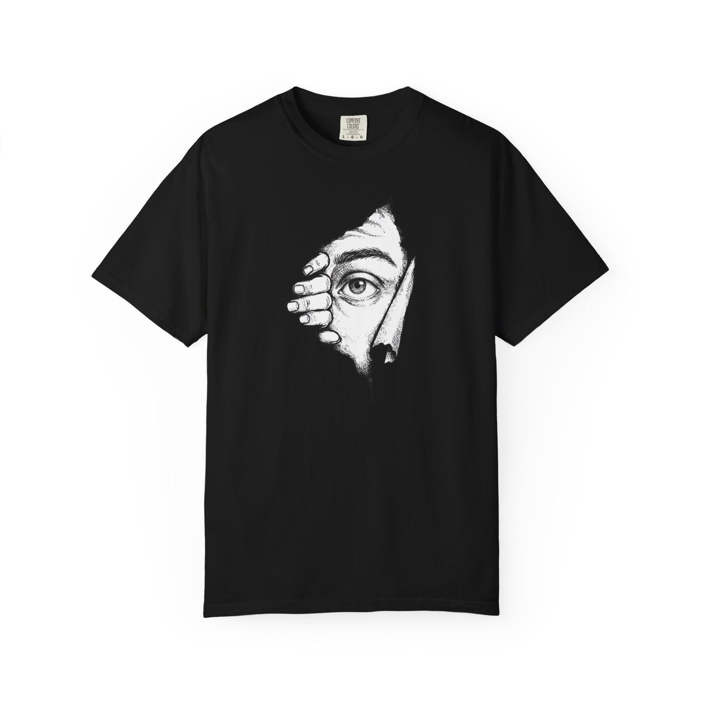 Peekaboo Curious Eye Graphic Peeking Eye Tee, Minimalist Black & White Art Shirt