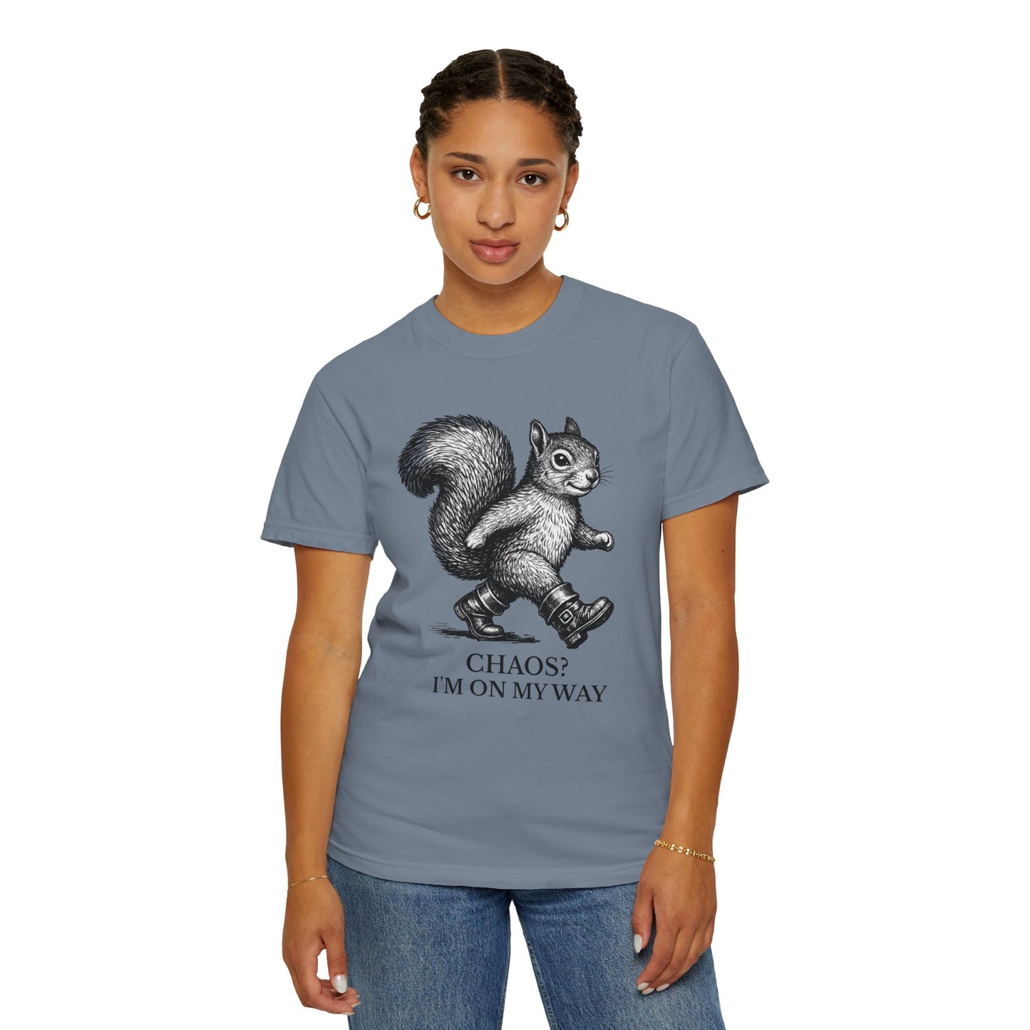 Chaos? I’m On My Way Squirrel T-Shirt | Funny Animal Graphic Tee