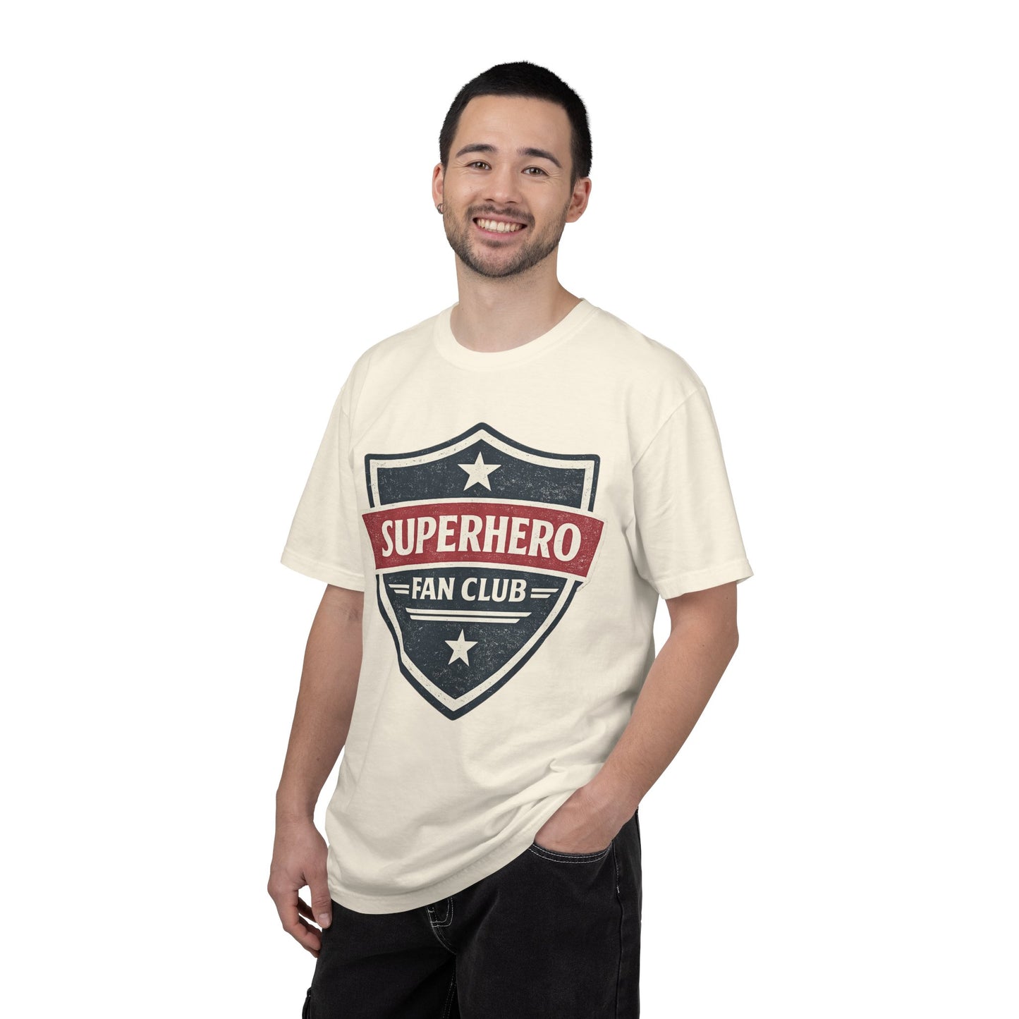Superhero Fan Club Retro Shield T-Shirt Vintage Comic Graphic Tee