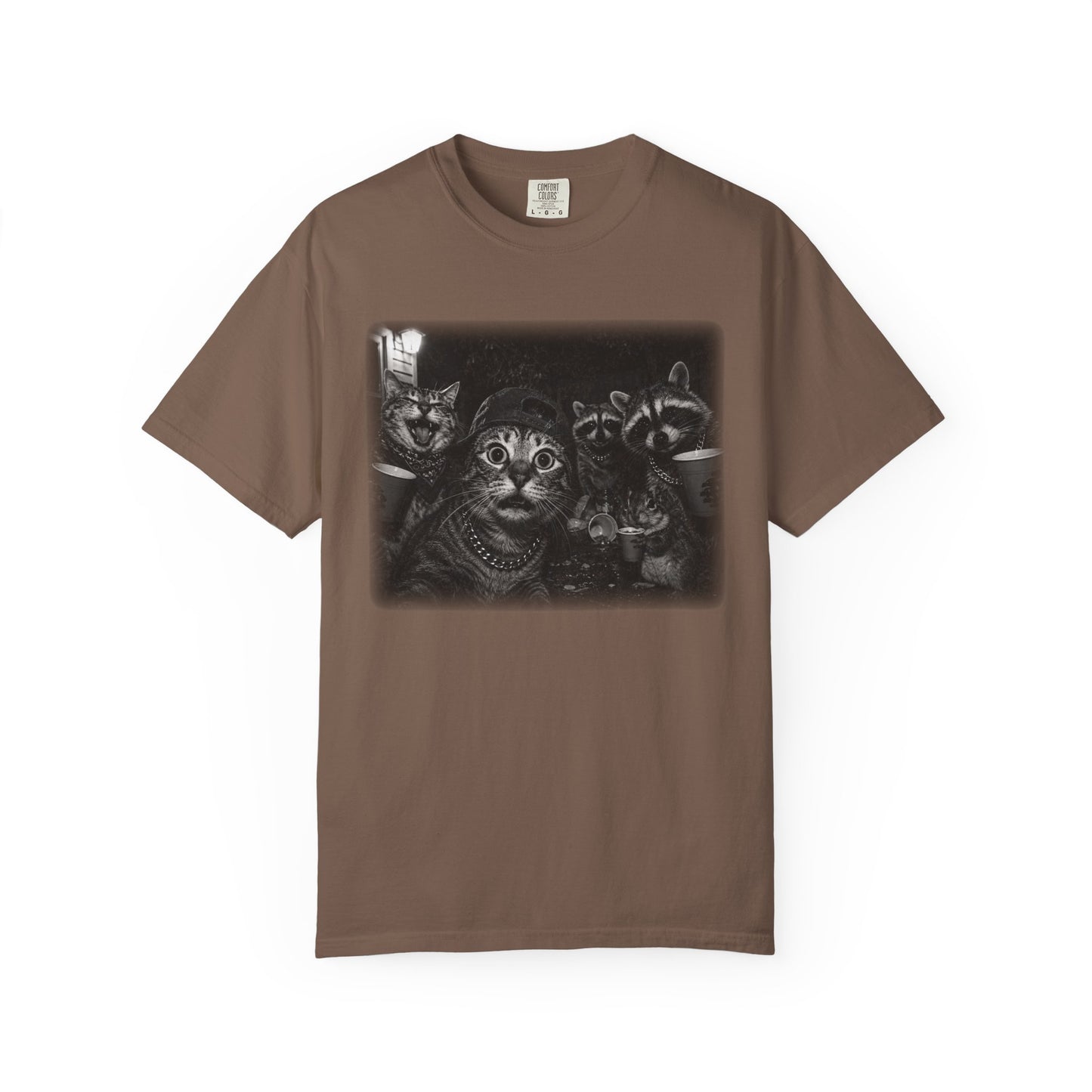 Backyard Midnight Party T-Shirt — Raccoons, Cats & Squirrels Porch Party Design