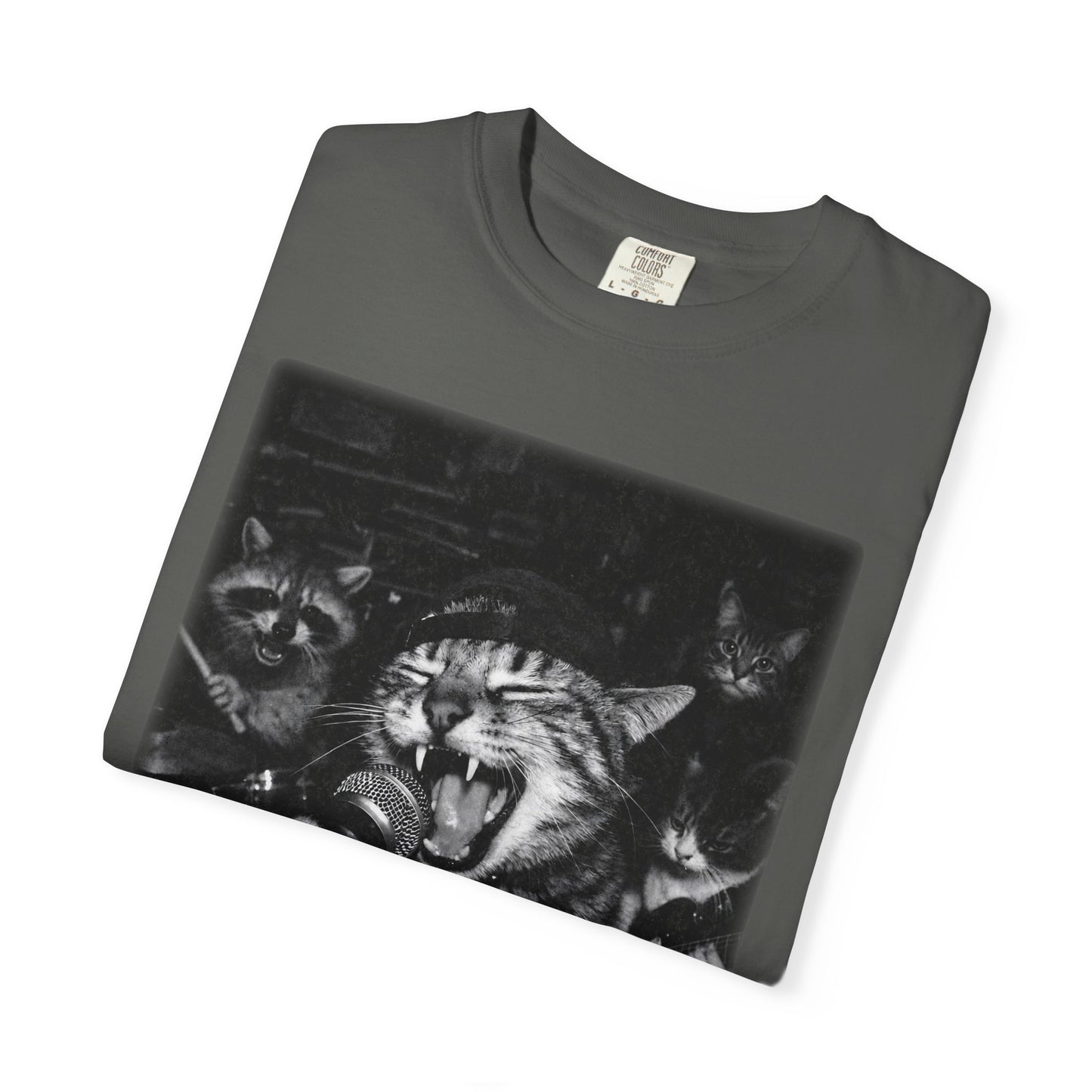 Garage Band Animals T-Shirt — 'Rocking Out' Cat & Squirrel Photorealistic Tee