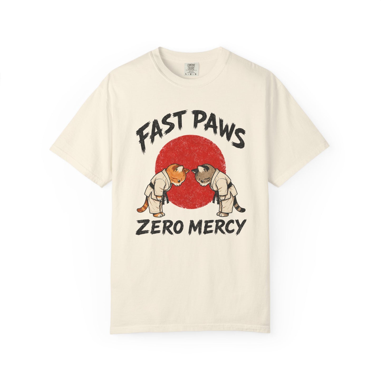 Fast Paws Zero Mercy T-Shirt | Funny Karate Cat Graphic Tee