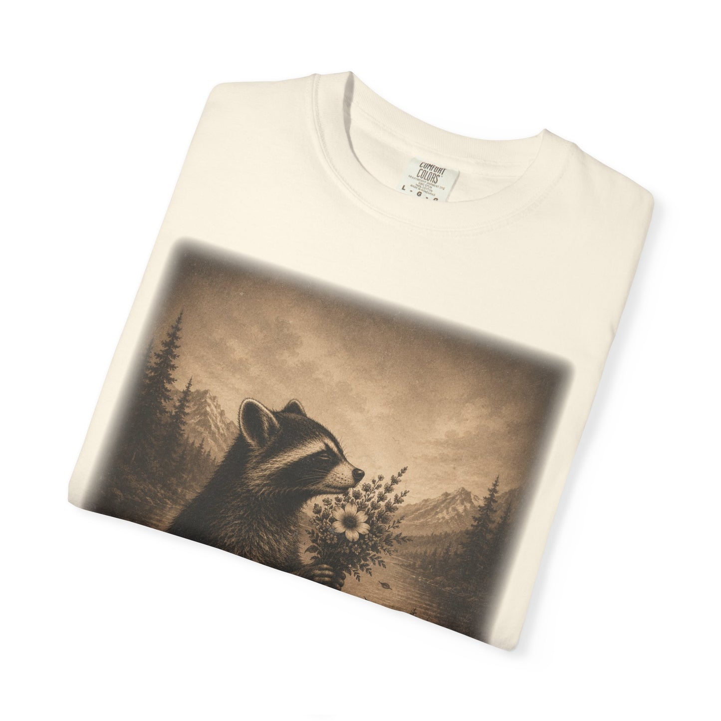 Raccoon With Wildflowers T-Shirt | Vintage Woodland Nature Graphic Tee