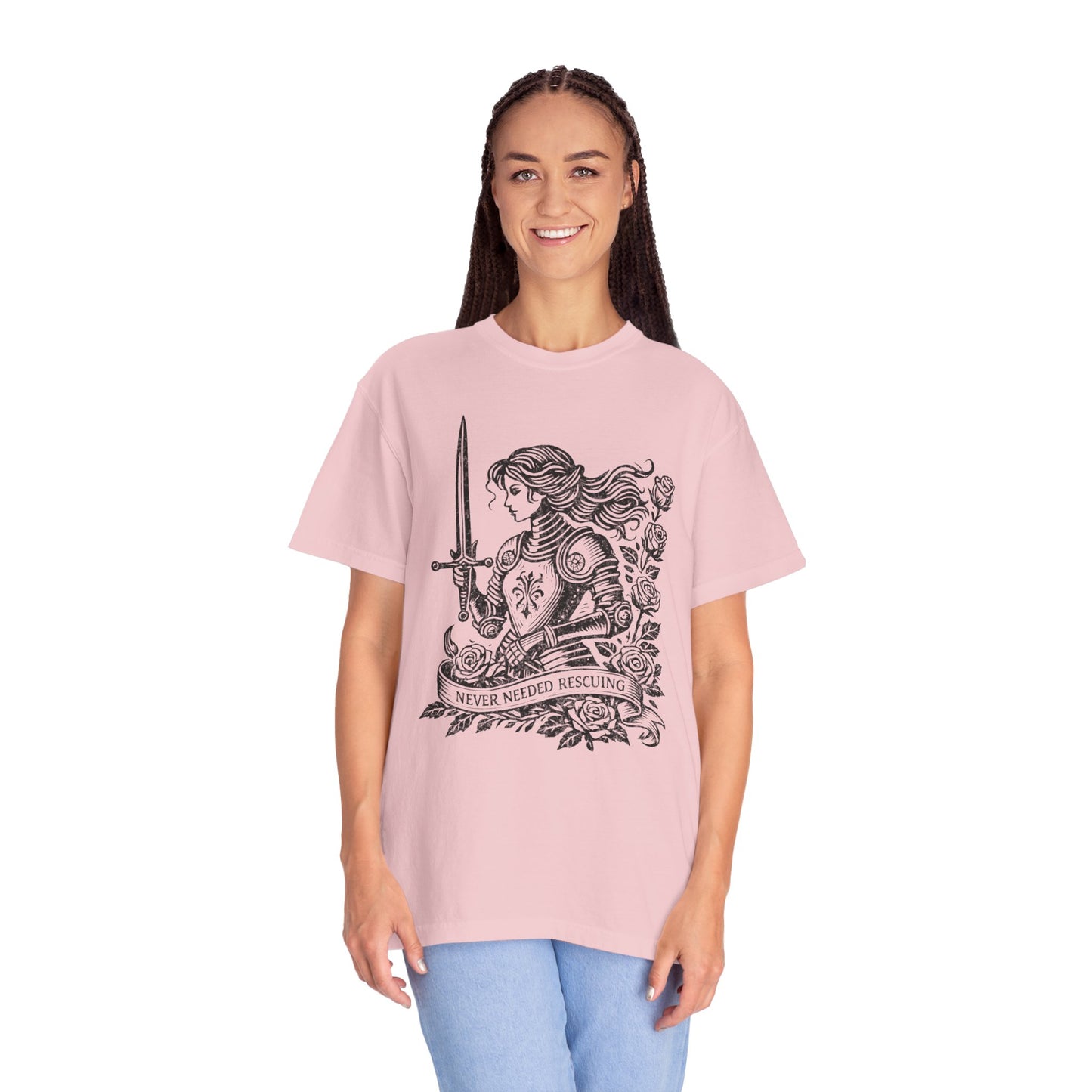 'Never Needed Rescuing' Feminist Female Knight Armor Graphic Tee