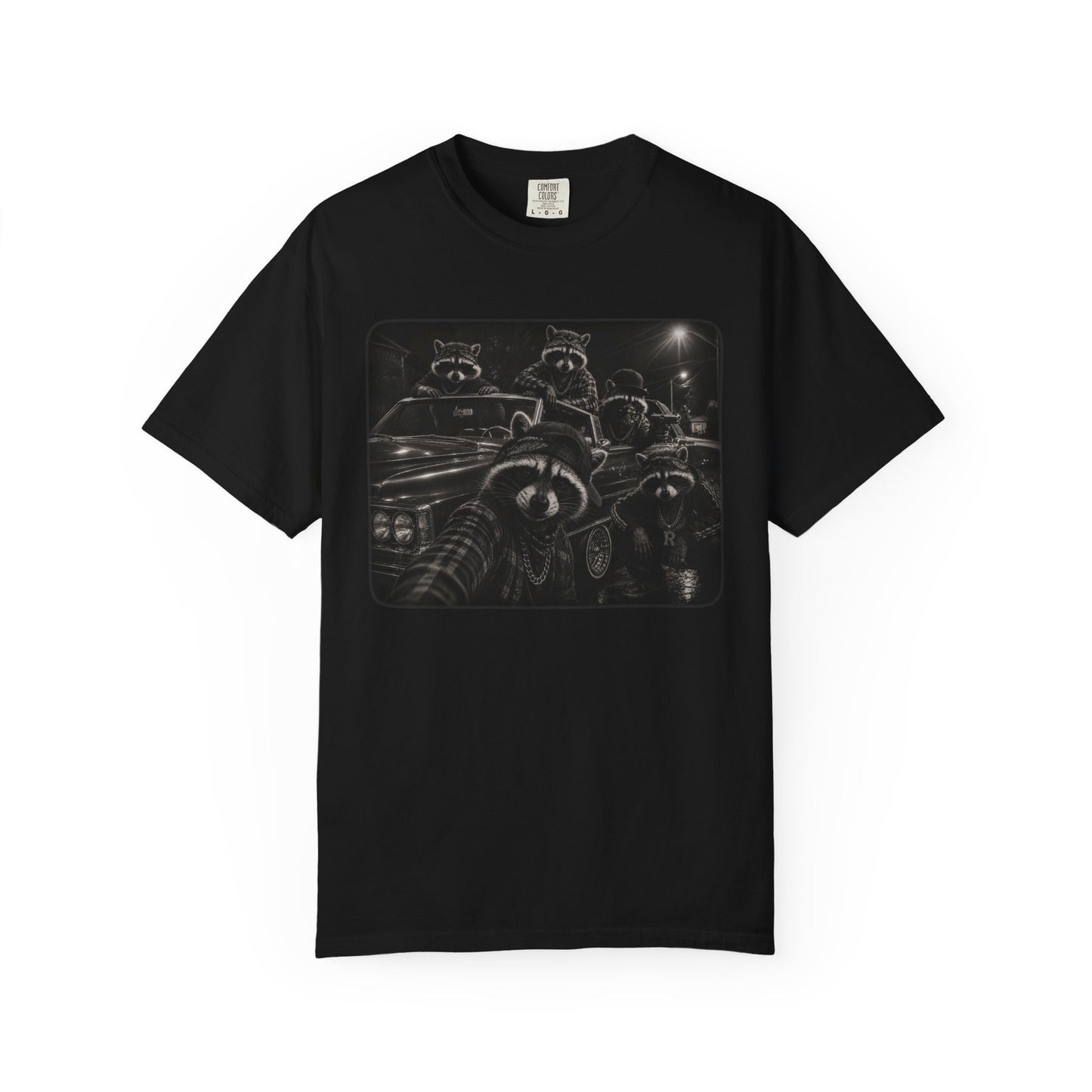 Gangsta Raccoons in 70s Lincoln Convertible T-Shirt
