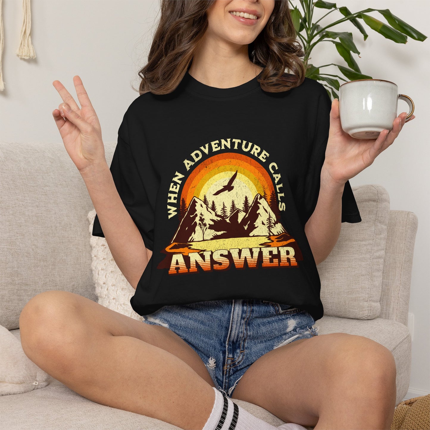 When Adventure Calls — Mountain Retro T-Shirt