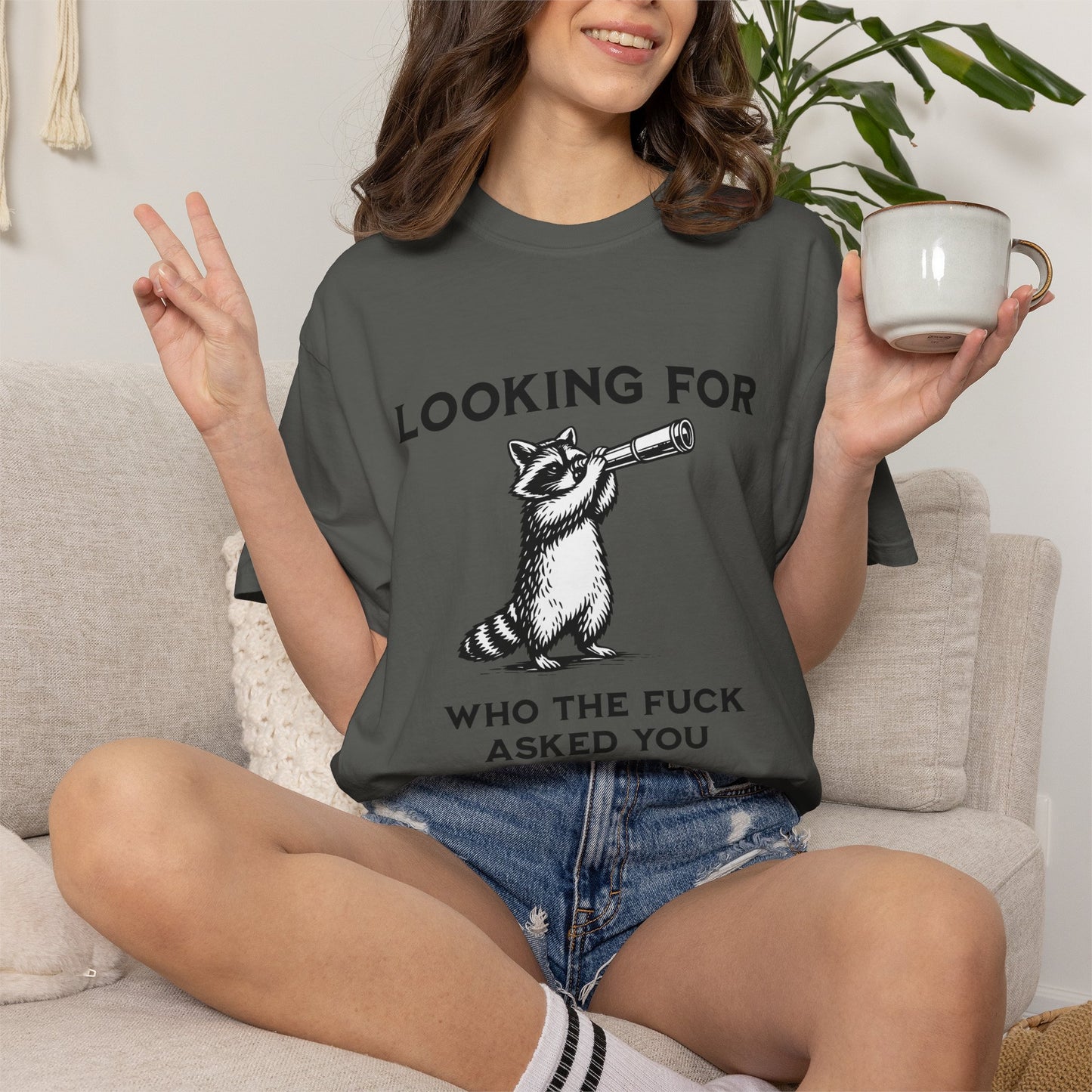 Raccoon Telescope T-Shirt — "Looking for Who the F*** Asked You" Funny Graphic Tee