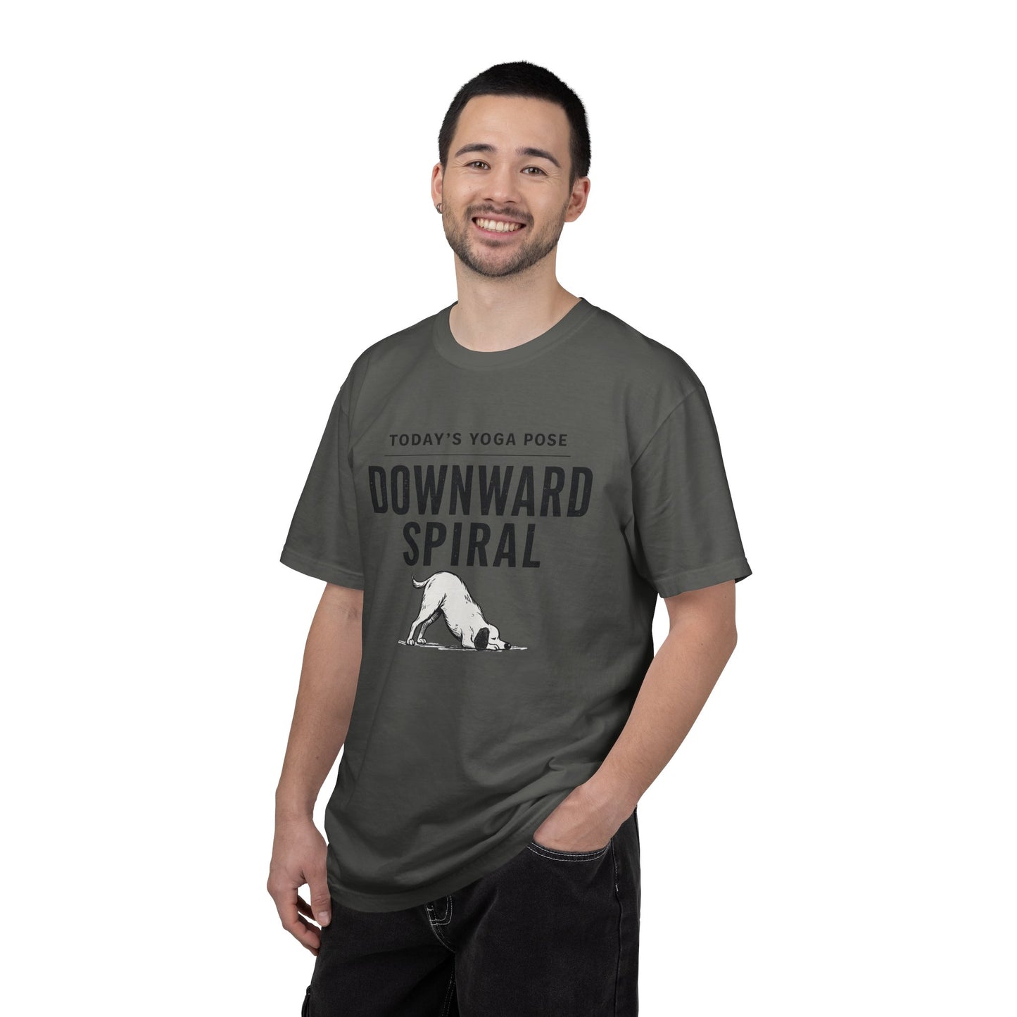 Downward Spiral Dog Yoga T-Shirt — Funny Downward Dog Graphic Tee