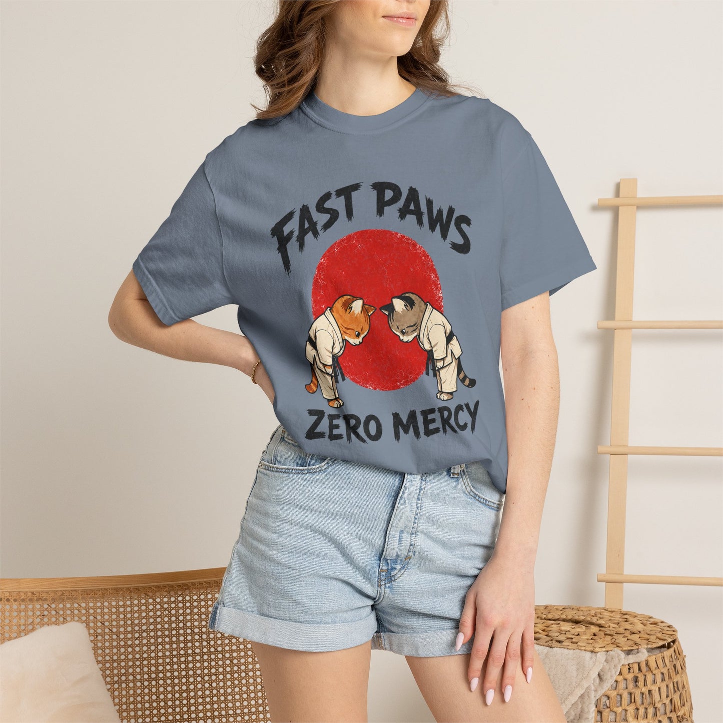 Fast Paws Zero Mercy T-Shirt | Funny Karate Cat Graphic Tee