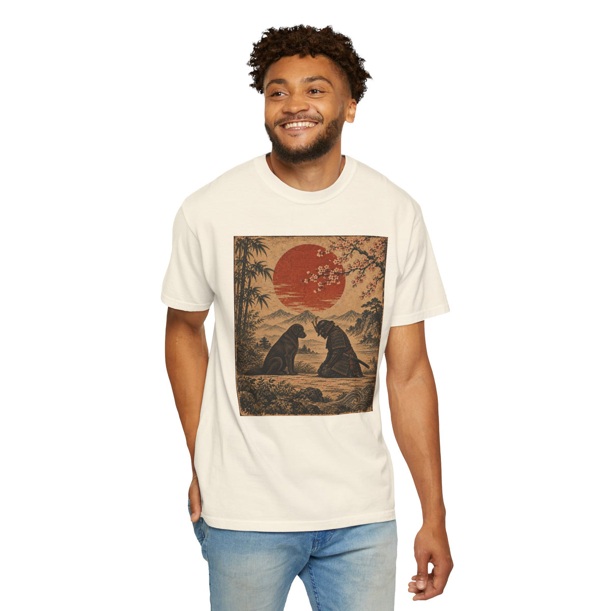 Samurai Bowing to Dog Shir, Vintage Japanese Dog Graphic Tee
