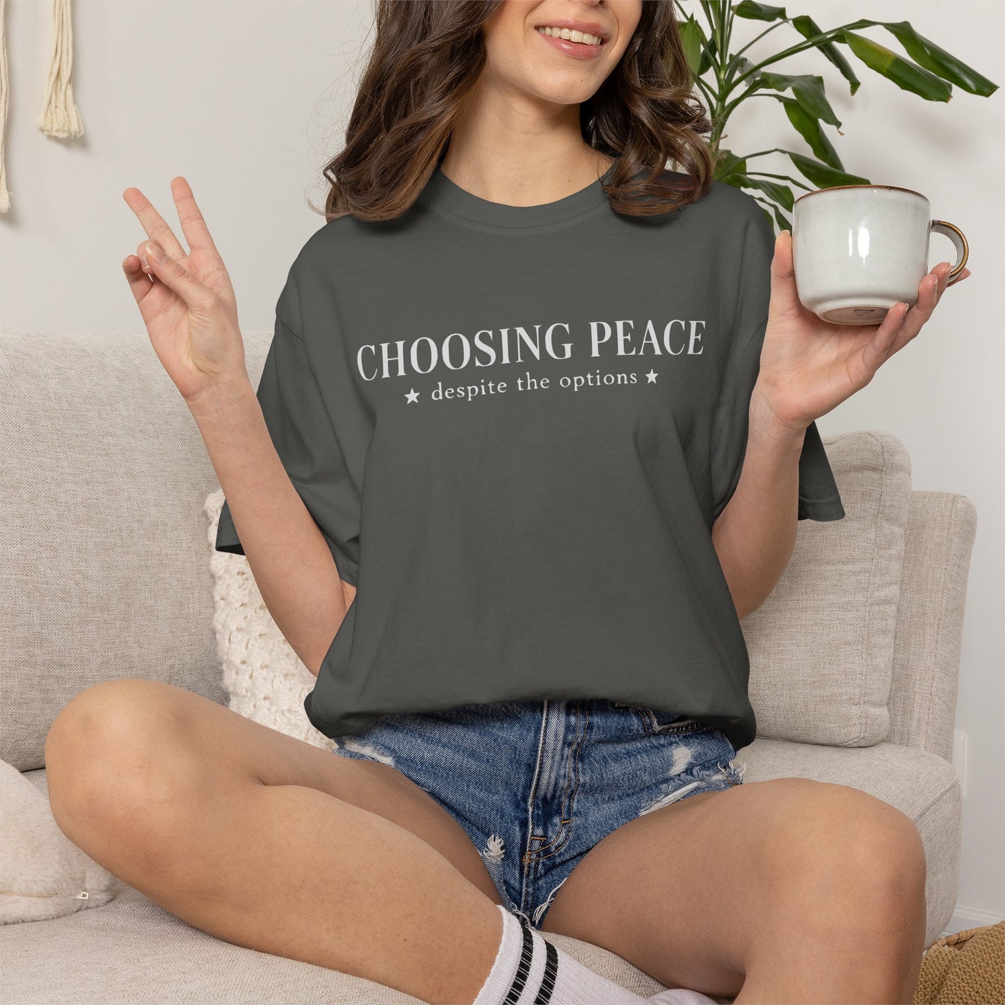 Choosing Peace T-Shirt — Funny Sarcastic Graphic Tee with "Choosing Peace despite the options"