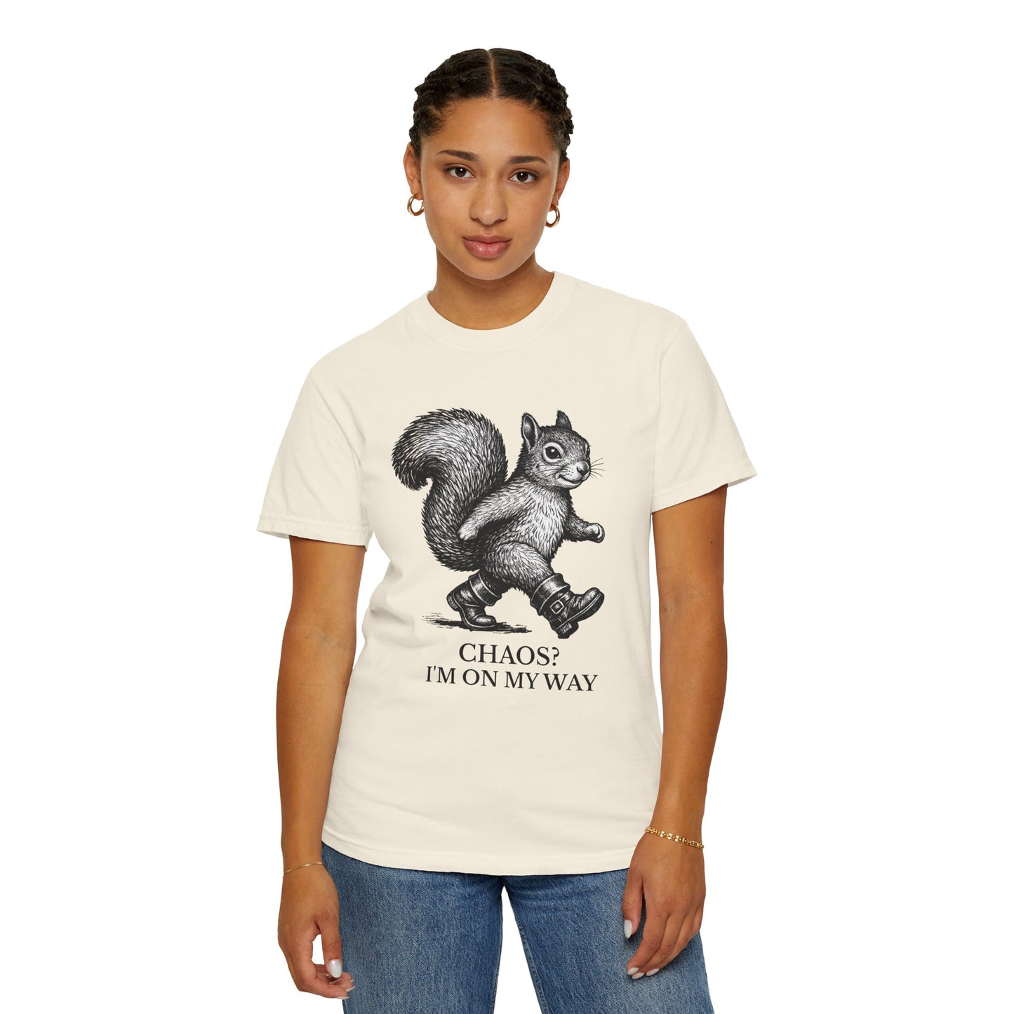 Chaos? I’m On My Way Squirrel T-Shirt | Funny Animal Graphic Tee